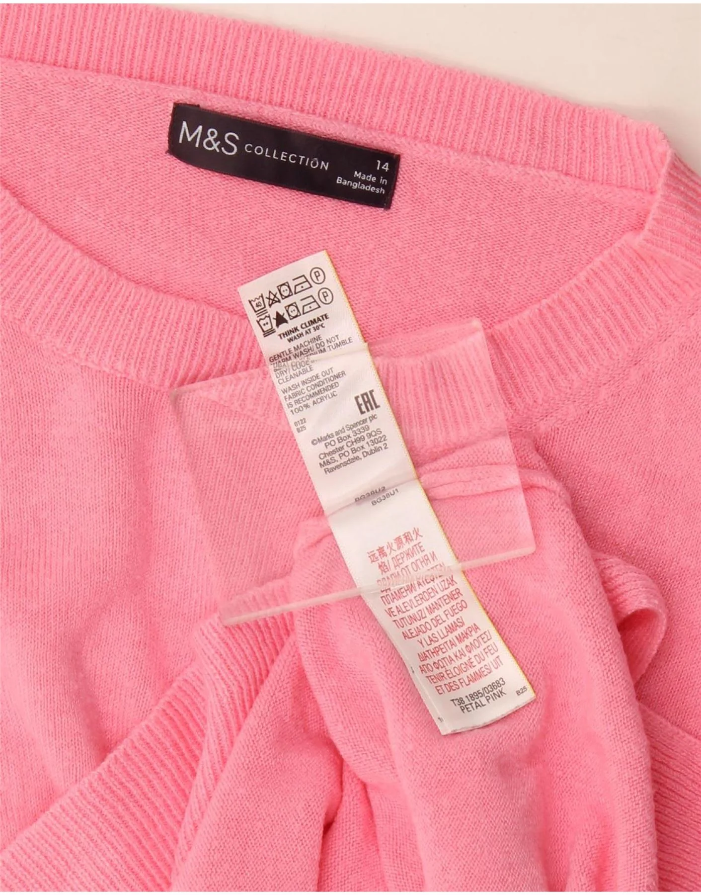Marks & Spencer Womens Boat Neck Jumper Sweater UK 14 Large Pink Acrylic - Image 3
