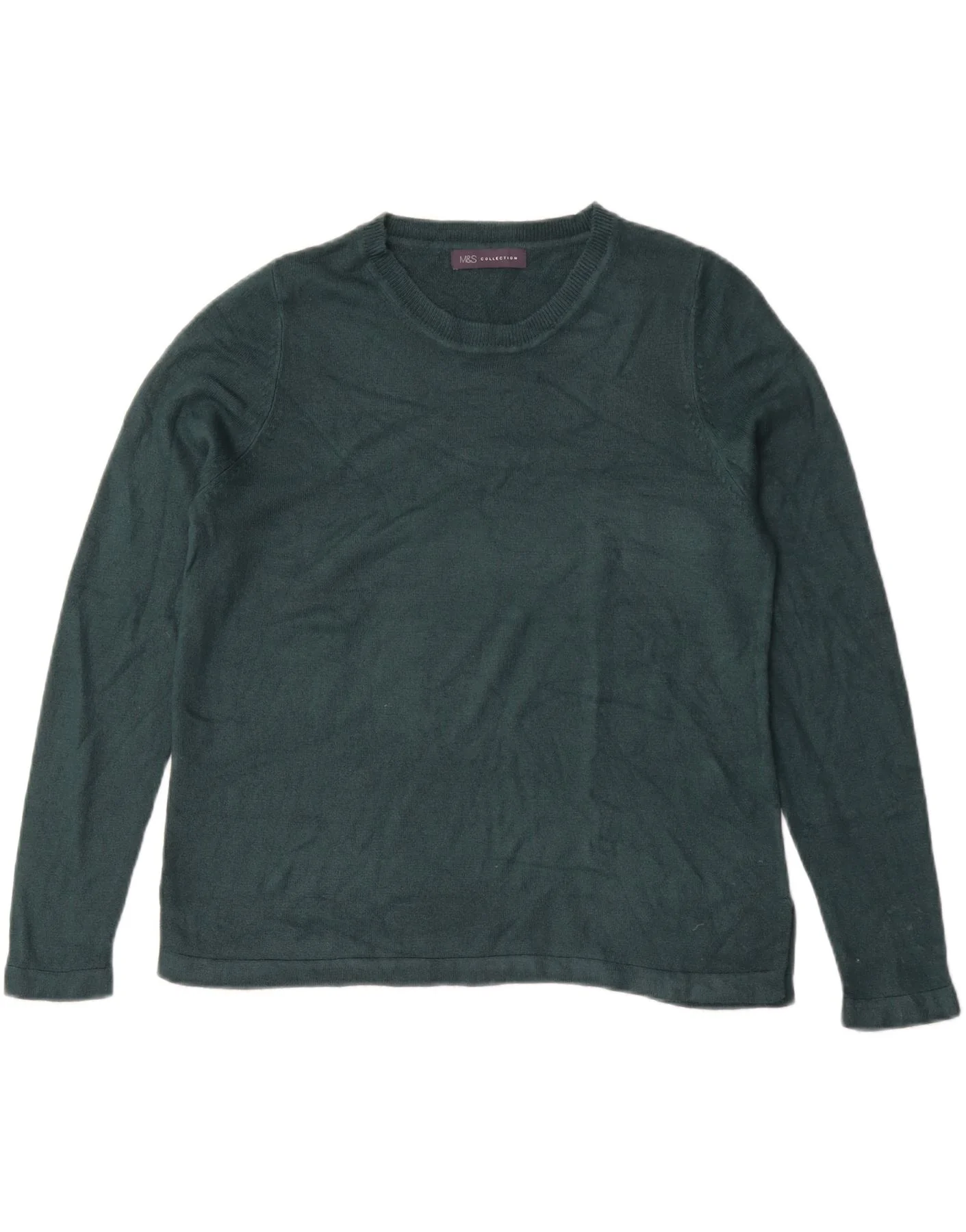 Marks & Spencer Womens Boat Neck Jumper Sweater UK 14 Medium Green Acrylic