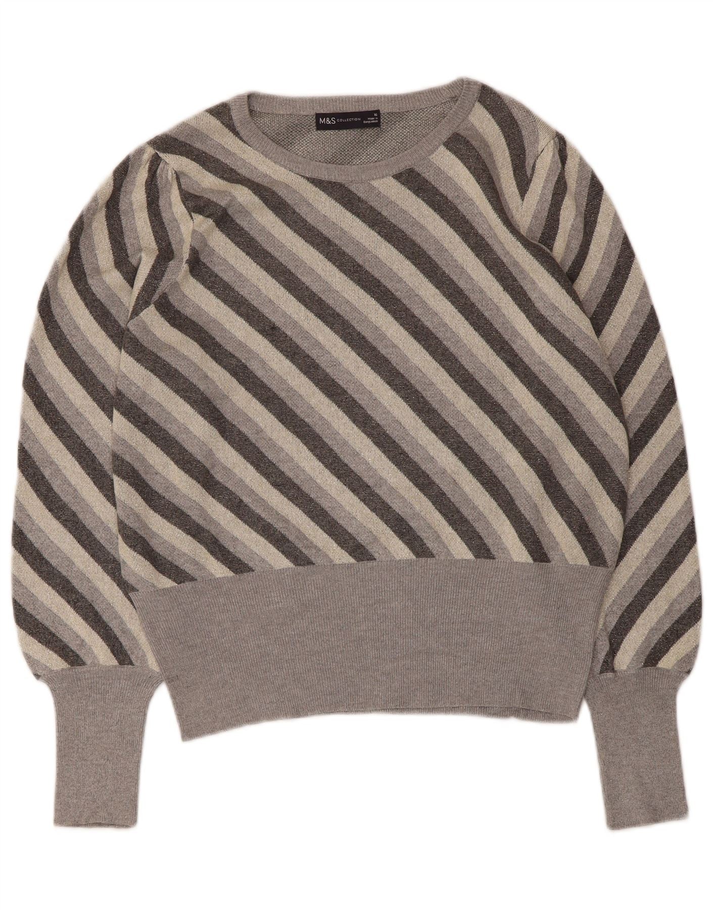 Marks & Spencer Womens Boat Neck Jumper Sweater UK 16 Large Grey Striped