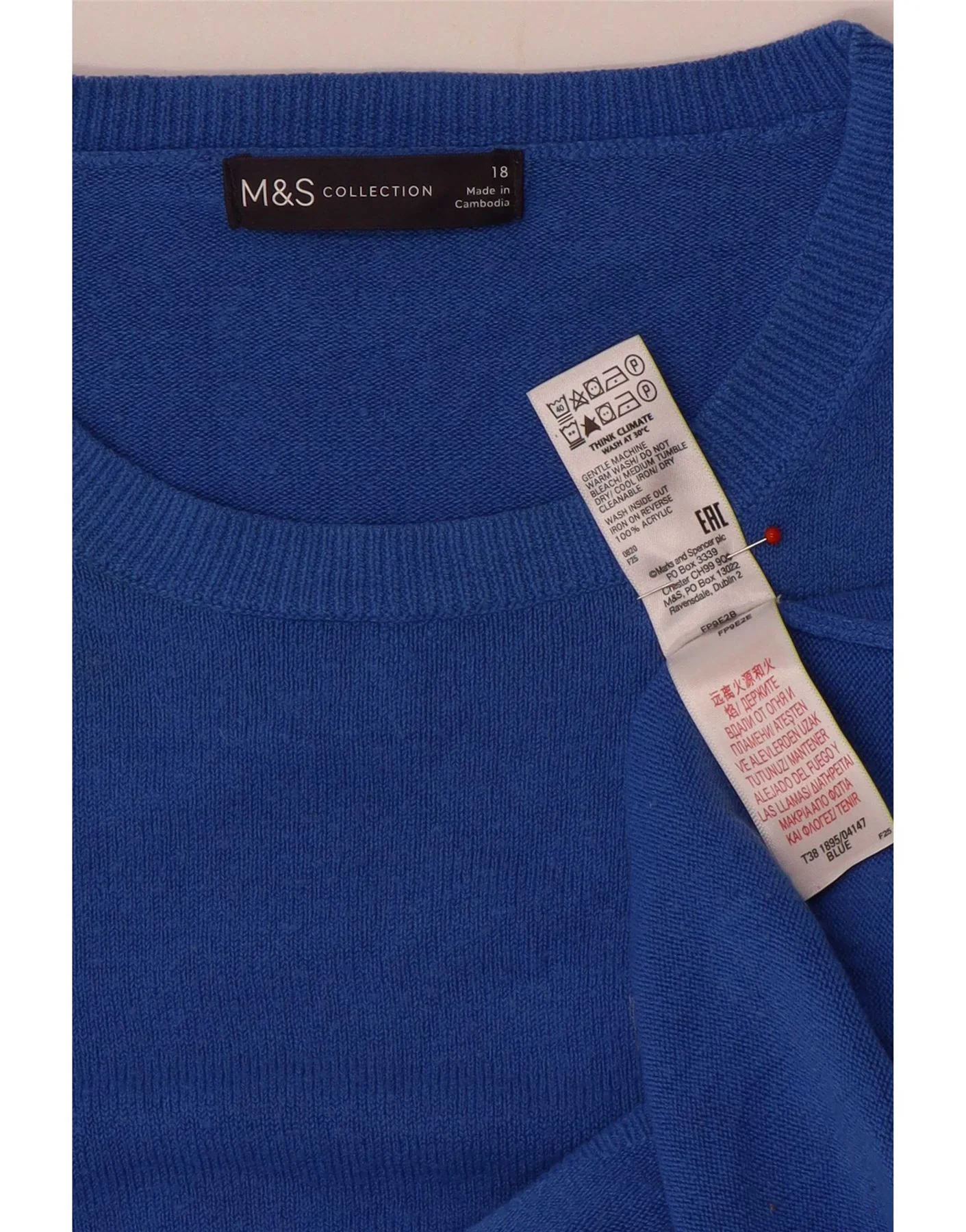 Marks & Spencer Womens Boat Neck Jumper Sweater UK 18 XL Blue Acrylic - Image 3