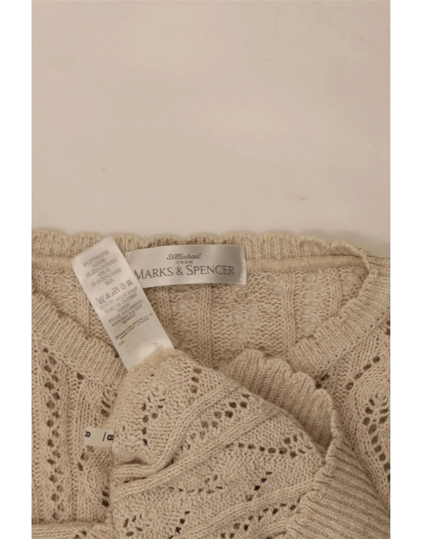 Marks & Spencer Womens Cardigan Sweater UK 12 Medium Beige Acrylic - Image 3