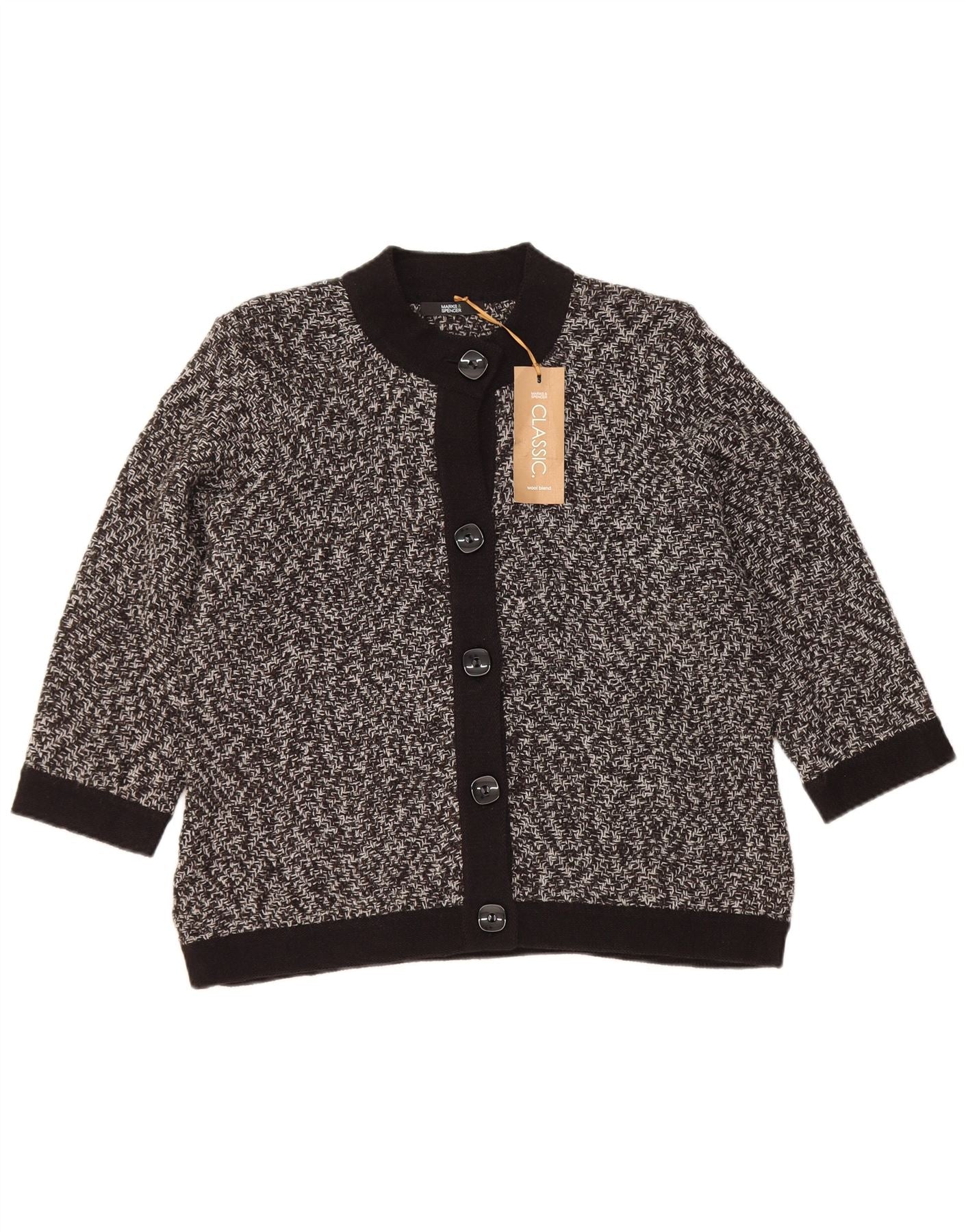 Marks & Spencer Womens Cardigan Sweater UK 14 Large Black Flecked
