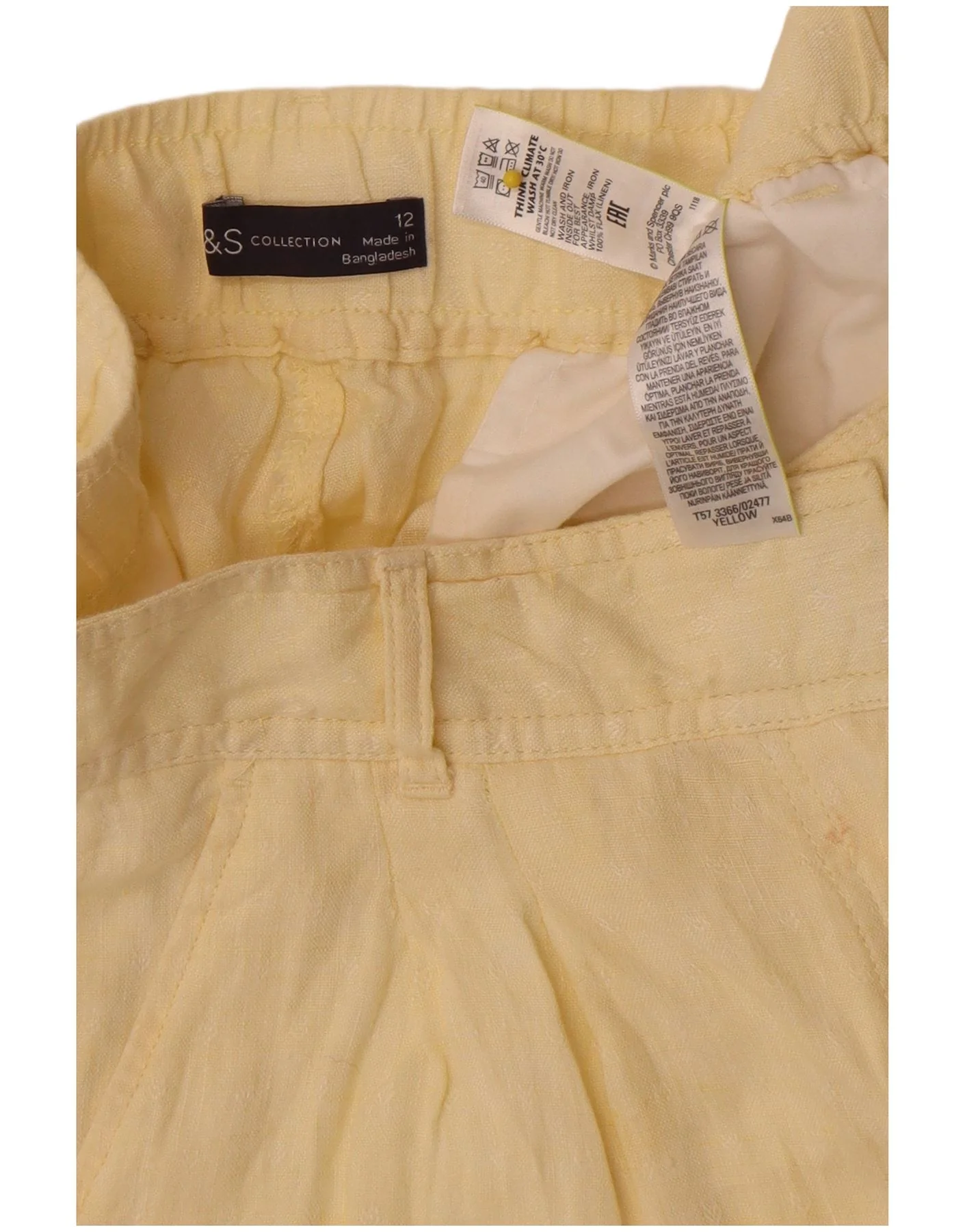 Marks & Spencer Womens Chino Shorts UK 12 Medium W30 Yellow Linen - Image 3