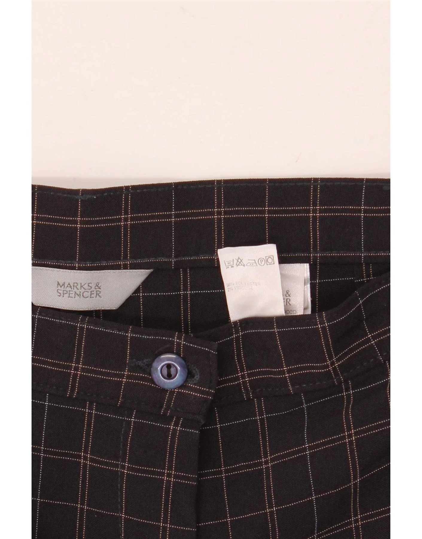 Marks & Spencer Womens Chino Trousers UK 14 Large W32 L28 Navy Blue Check - Image 4