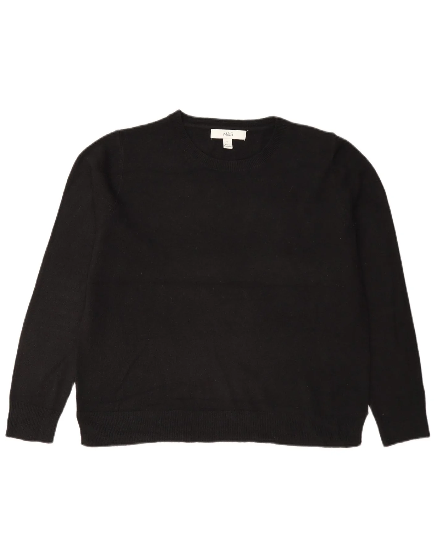 Marks & Spencer Womens Crew Neck Jumper Sweater UK 12 Medium Black Acrylic