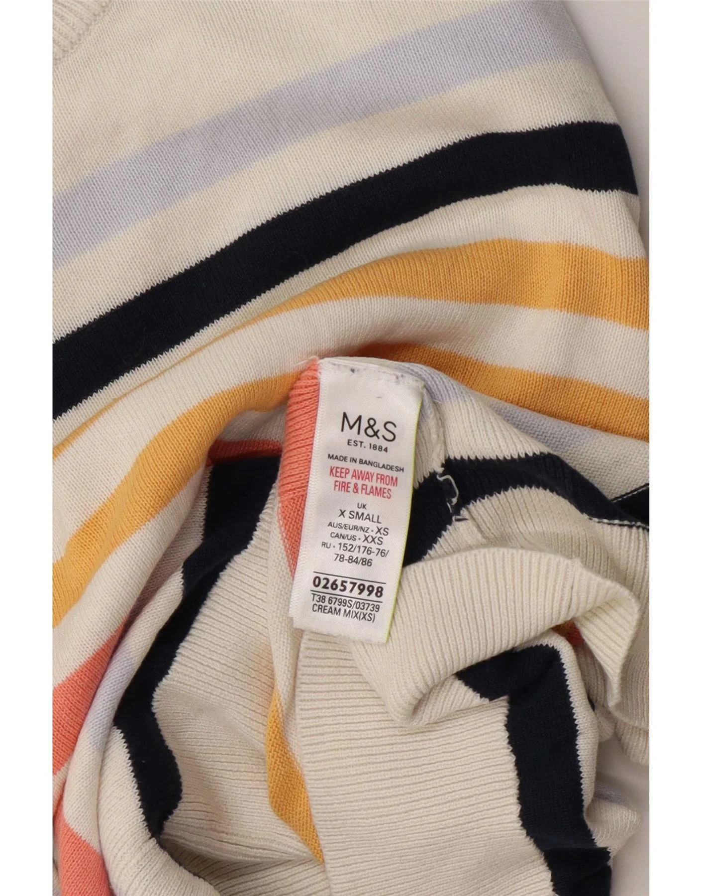 Marks & Spencer Womens Crew Neck Jumper Sweater UK 6 XS Off White Striped - Image 3