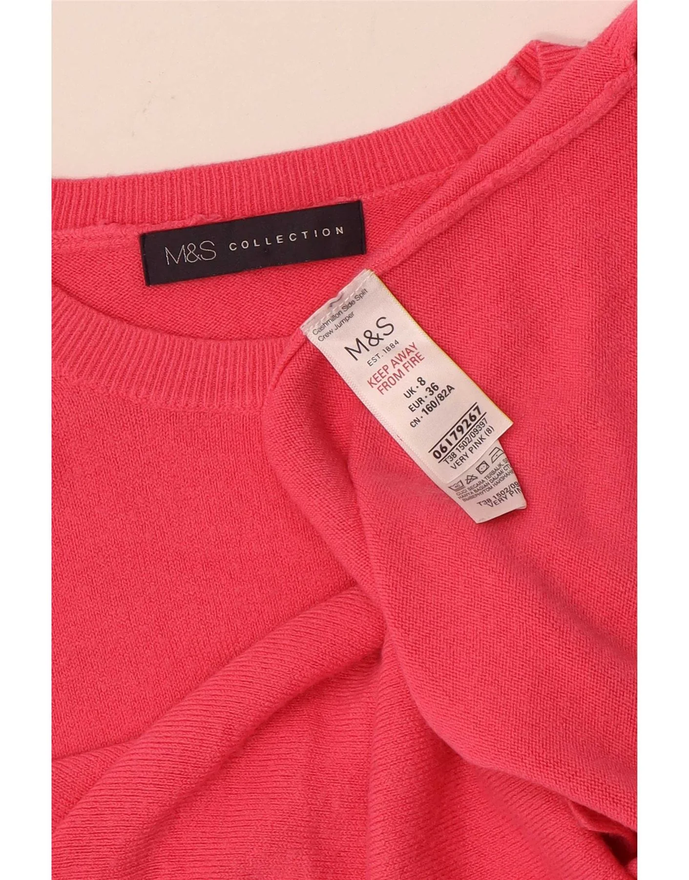 Marks & Spencer Womens Crew Neck Jumper Sweater UK 8 Small Pink Acrylic - Image 3
