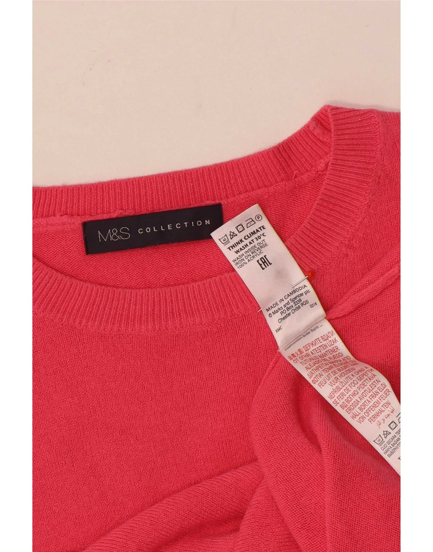 Marks & Spencer Womens Crew Neck Jumper Sweater UK 8 Small Pink Acrylic - Image 4