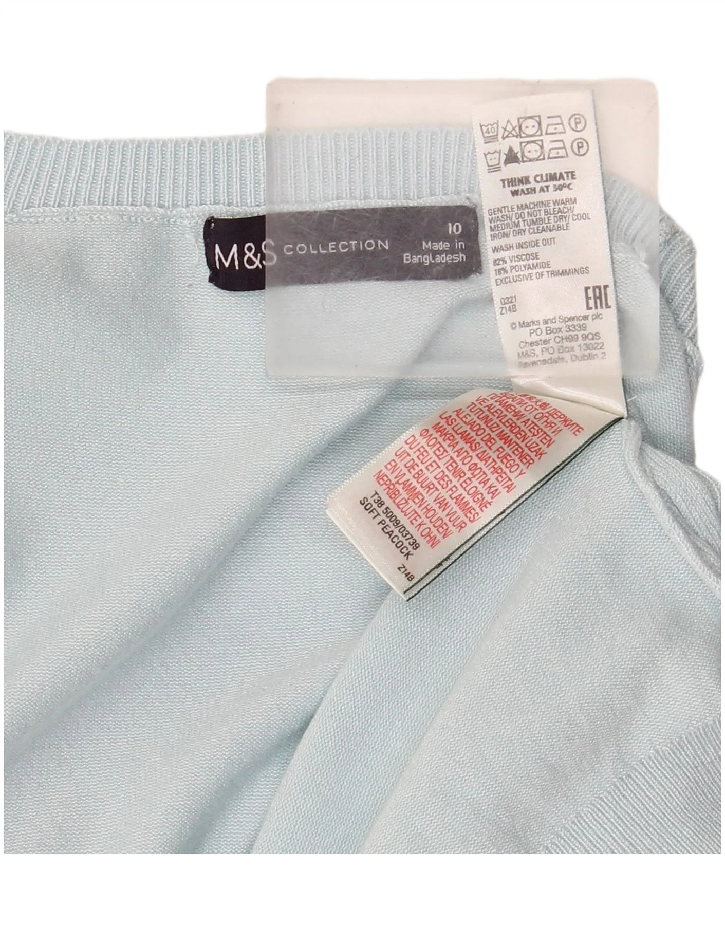 Marks & Spencer Womens Crop Crew Neck Jumper Sweater UK 10 Small Blue - Image 3