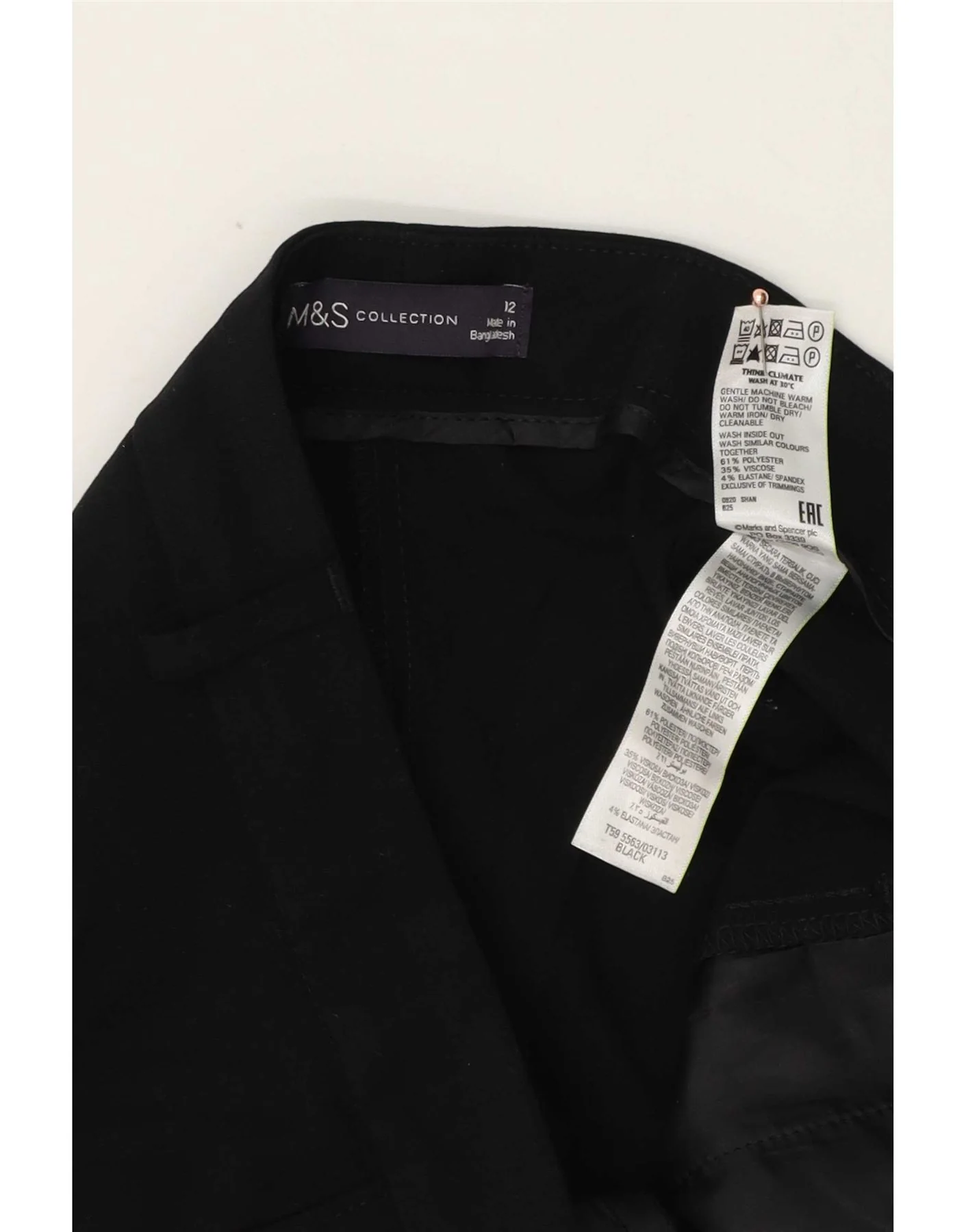Marks & Spencer Womens Crop Slim Chino Trousers UK 12 Medium W32 L25 Black - Image 3
