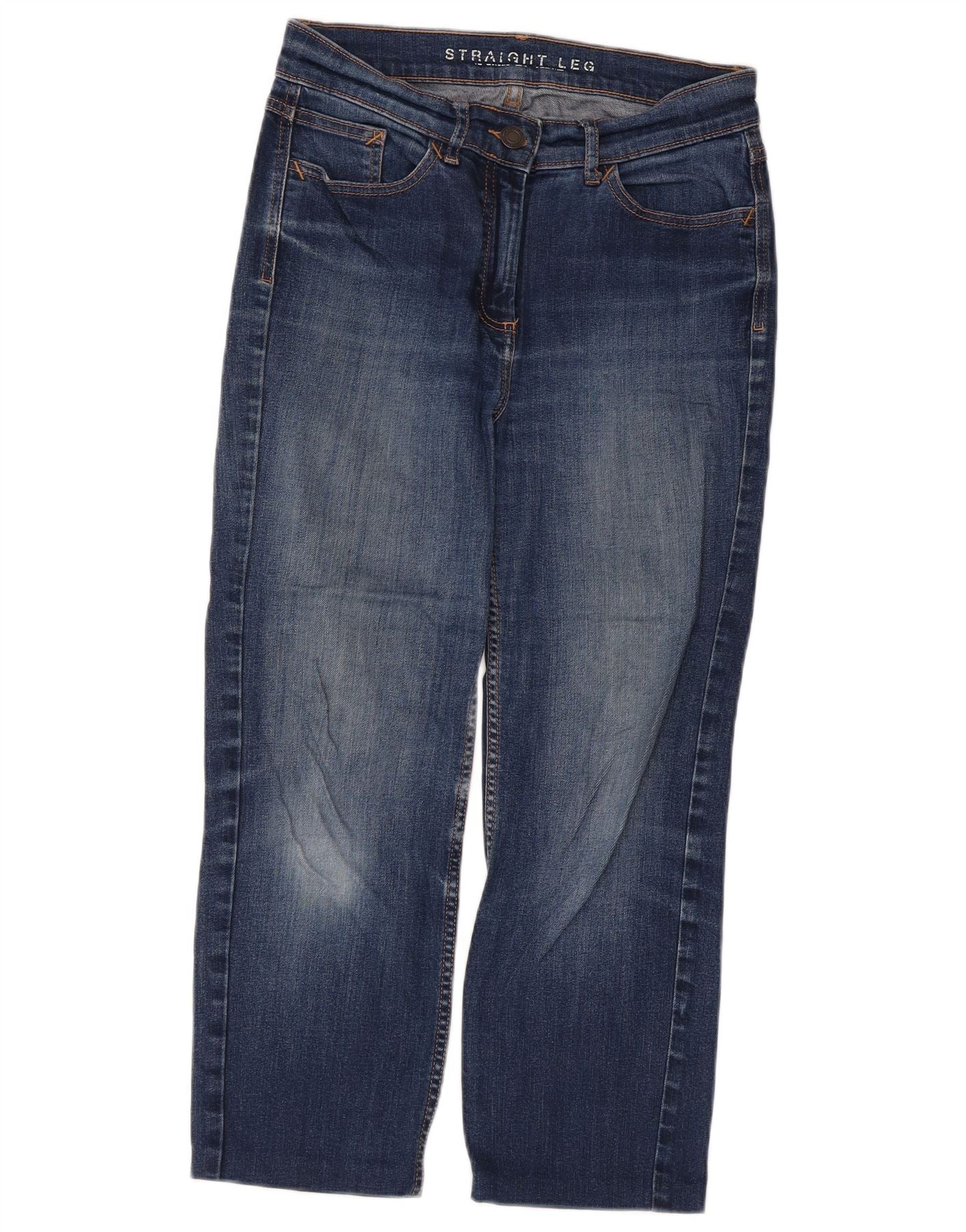 Marks & Spencer Womens Crop Straight Jeans UK 10 Small W28 L23 Blue Cotton
