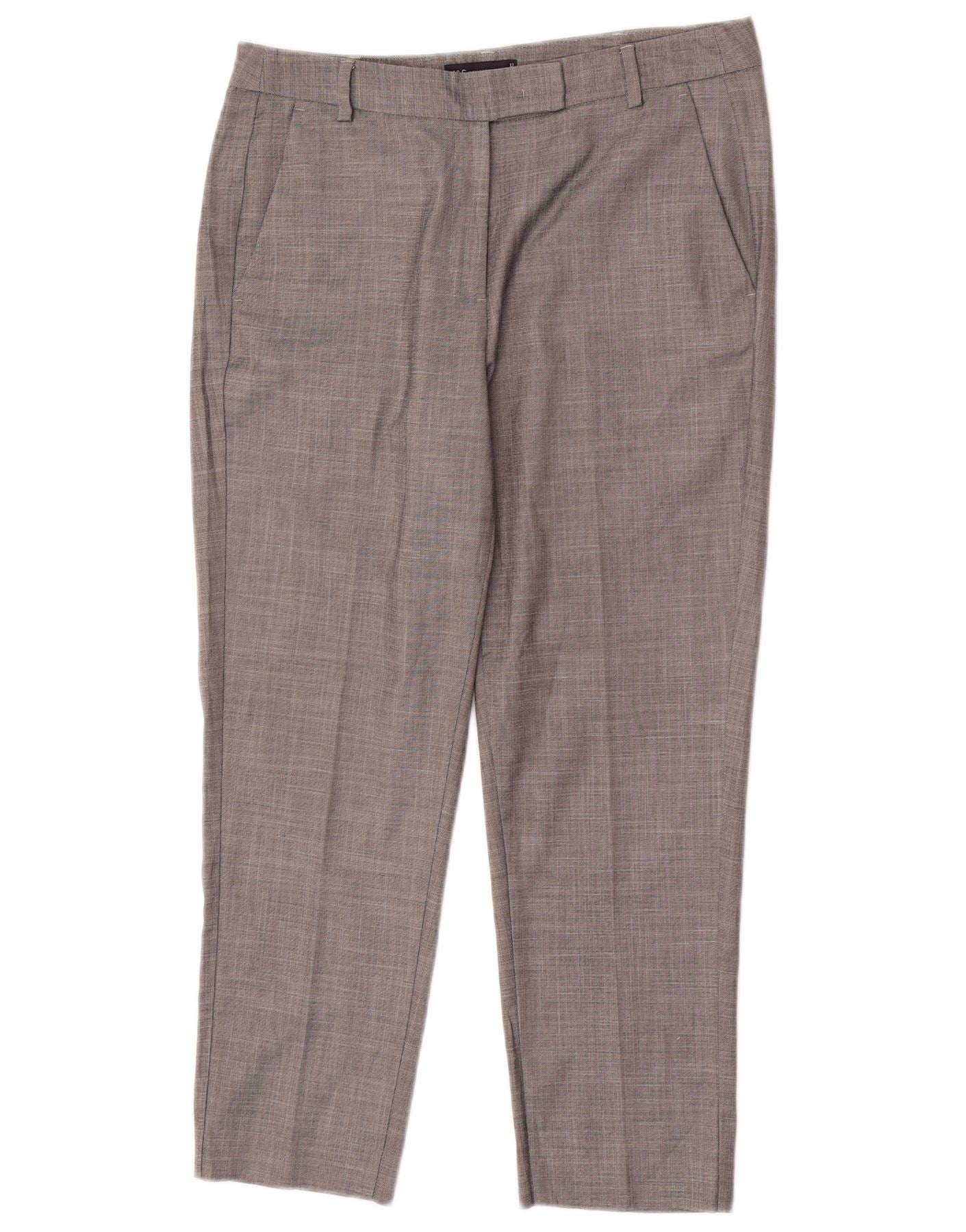 Marks & Spencer Womens Crop Tapered Suit Trousers UK 12 Medium W30 L25 Grey