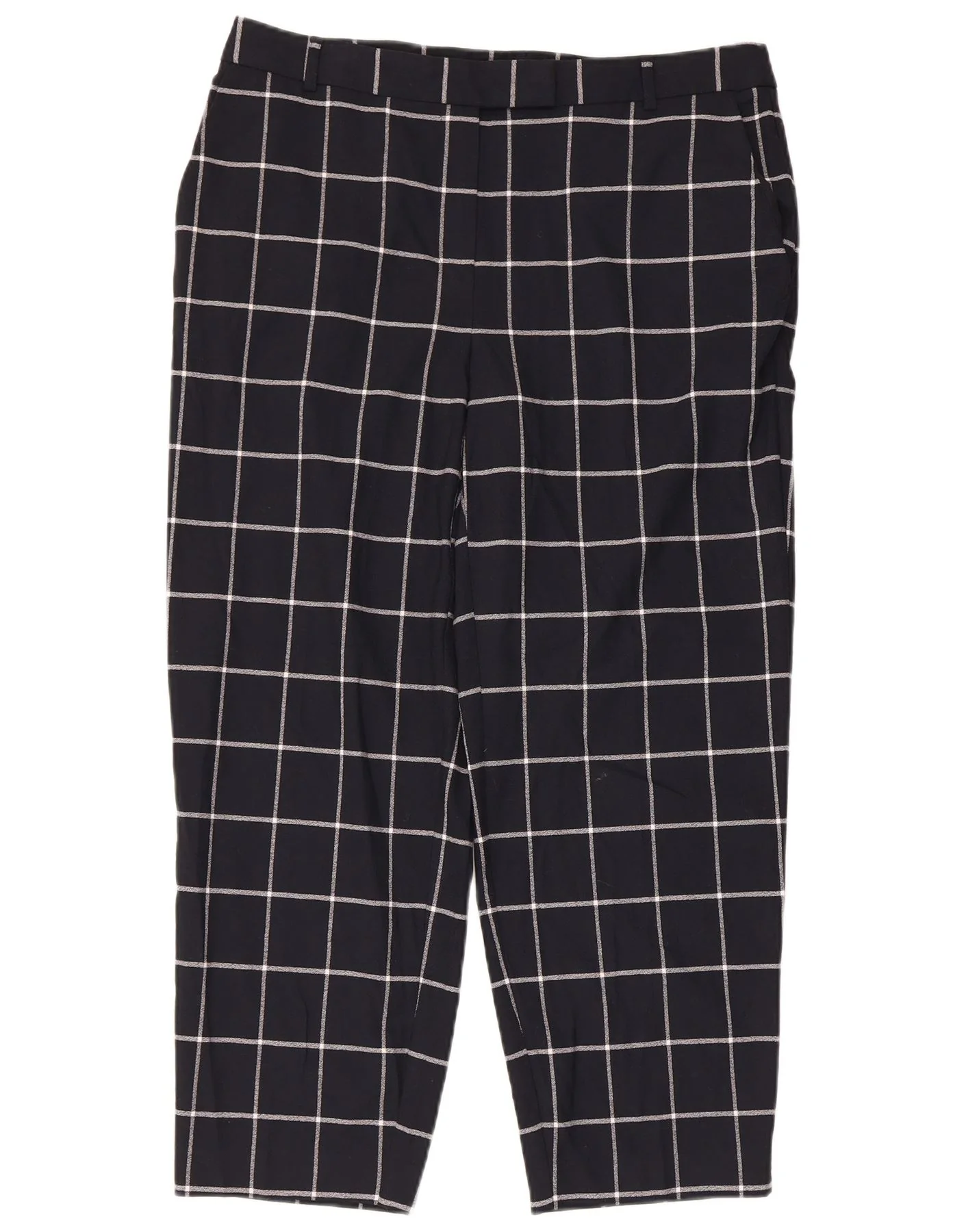 Marks & Spencer Womens Cropped Trousers UK 14 Large W34 L25 Navy Blue Check
