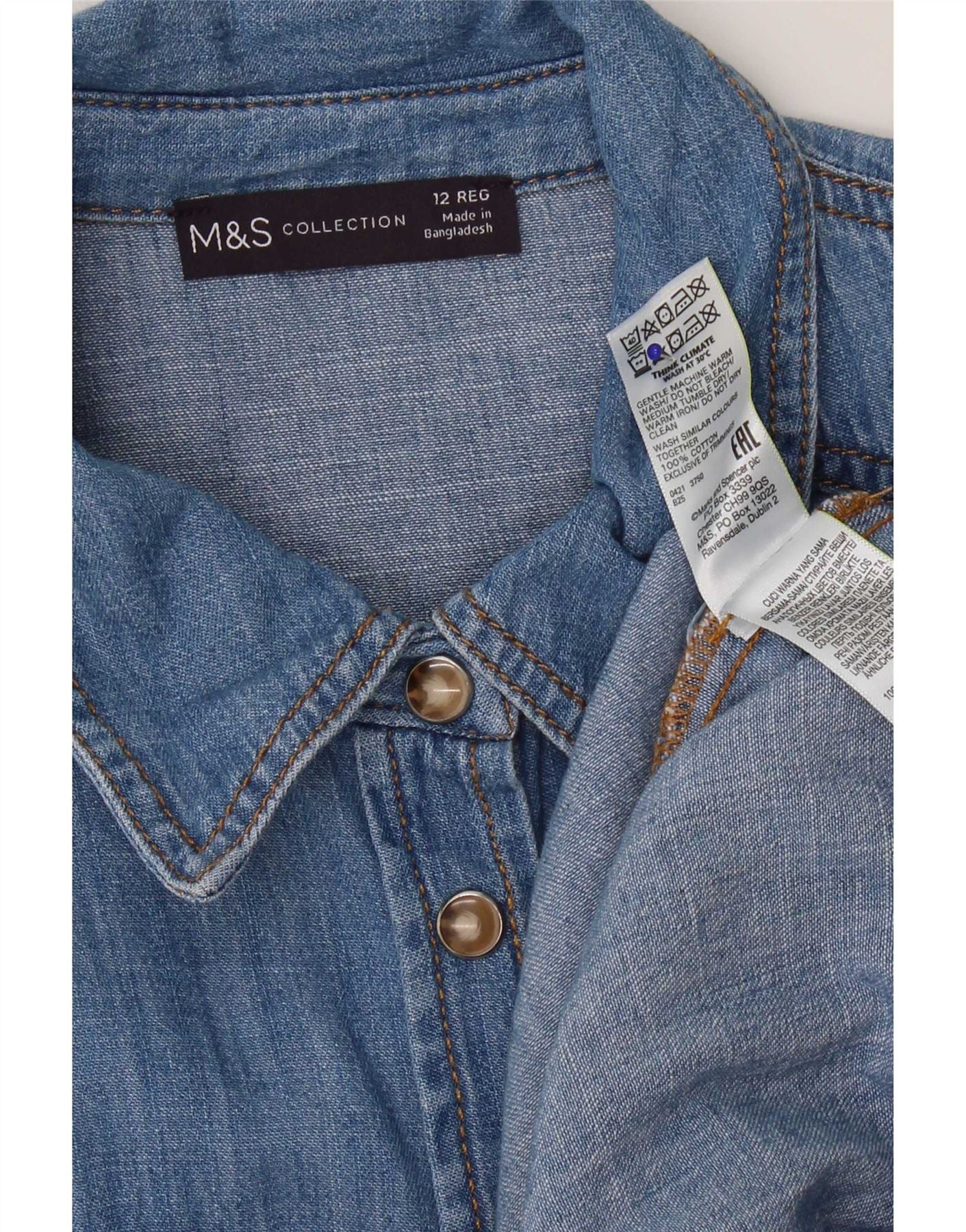 Marks & Spencer Womens Denim Shirt Dress UK 12 Medium Blue Cotton - Image 3