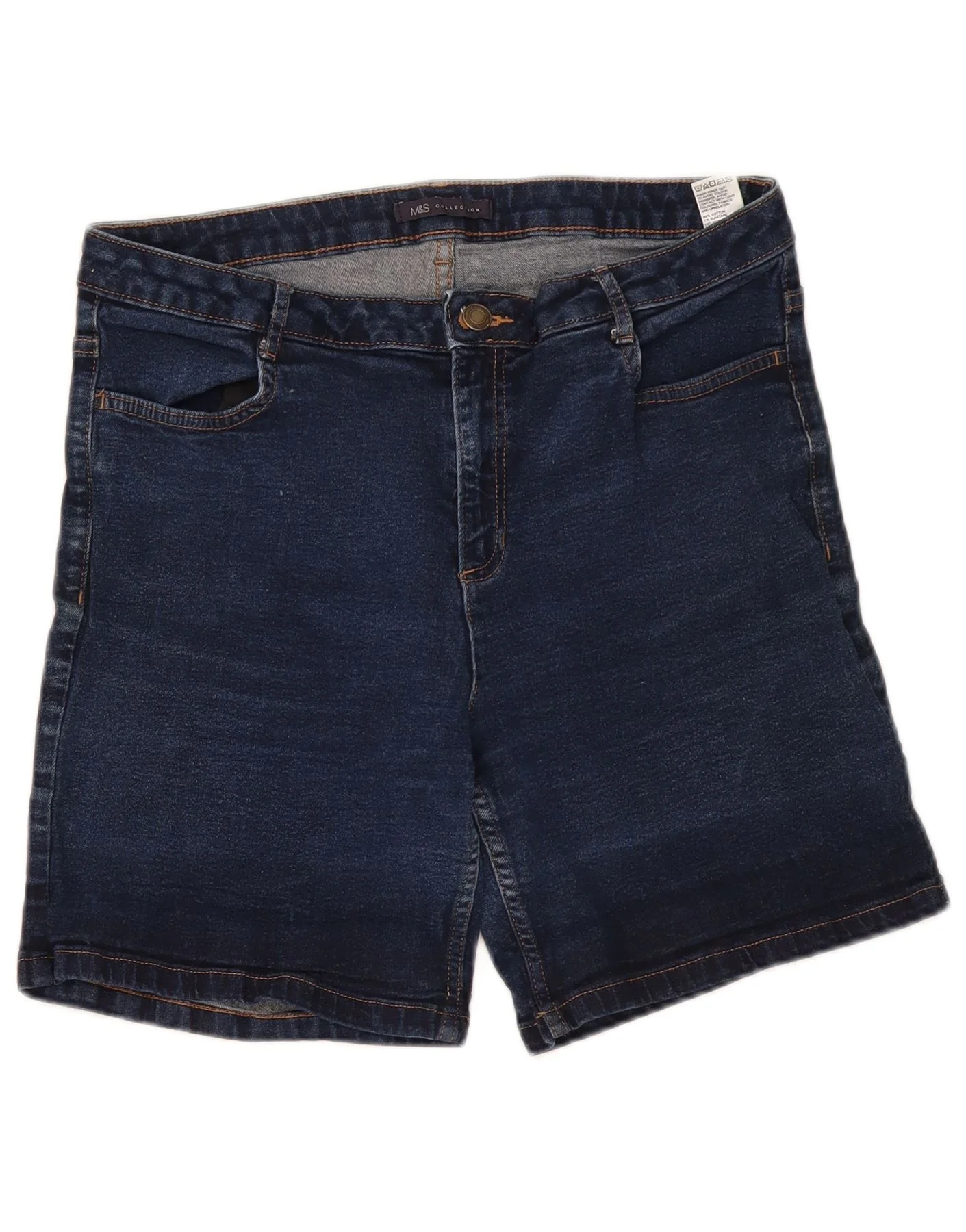 Marks & Spencer Womens Denim Shorts UK 14 Large W34 Navy Blue Cotton