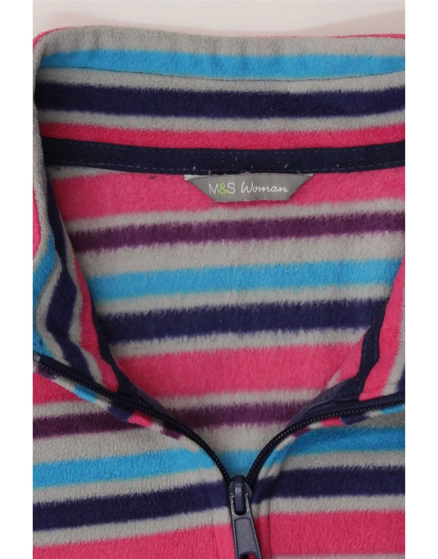 Marks & Spencer Womens Fleece Jacket UK 18 XL Multicoloured Striped Sports - Image 3