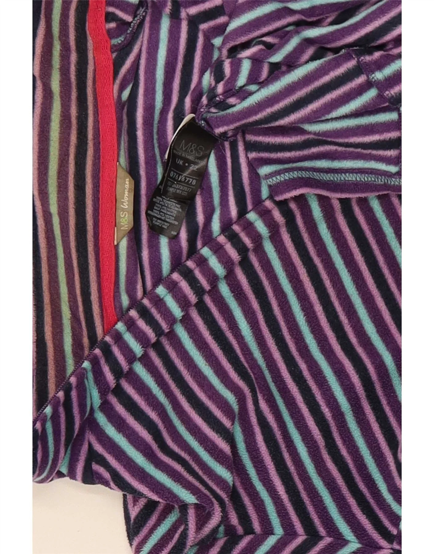 Marks & Spencer Womens Fleece Jacket UK 22 2XL Purple Striped Polyester - Image 9