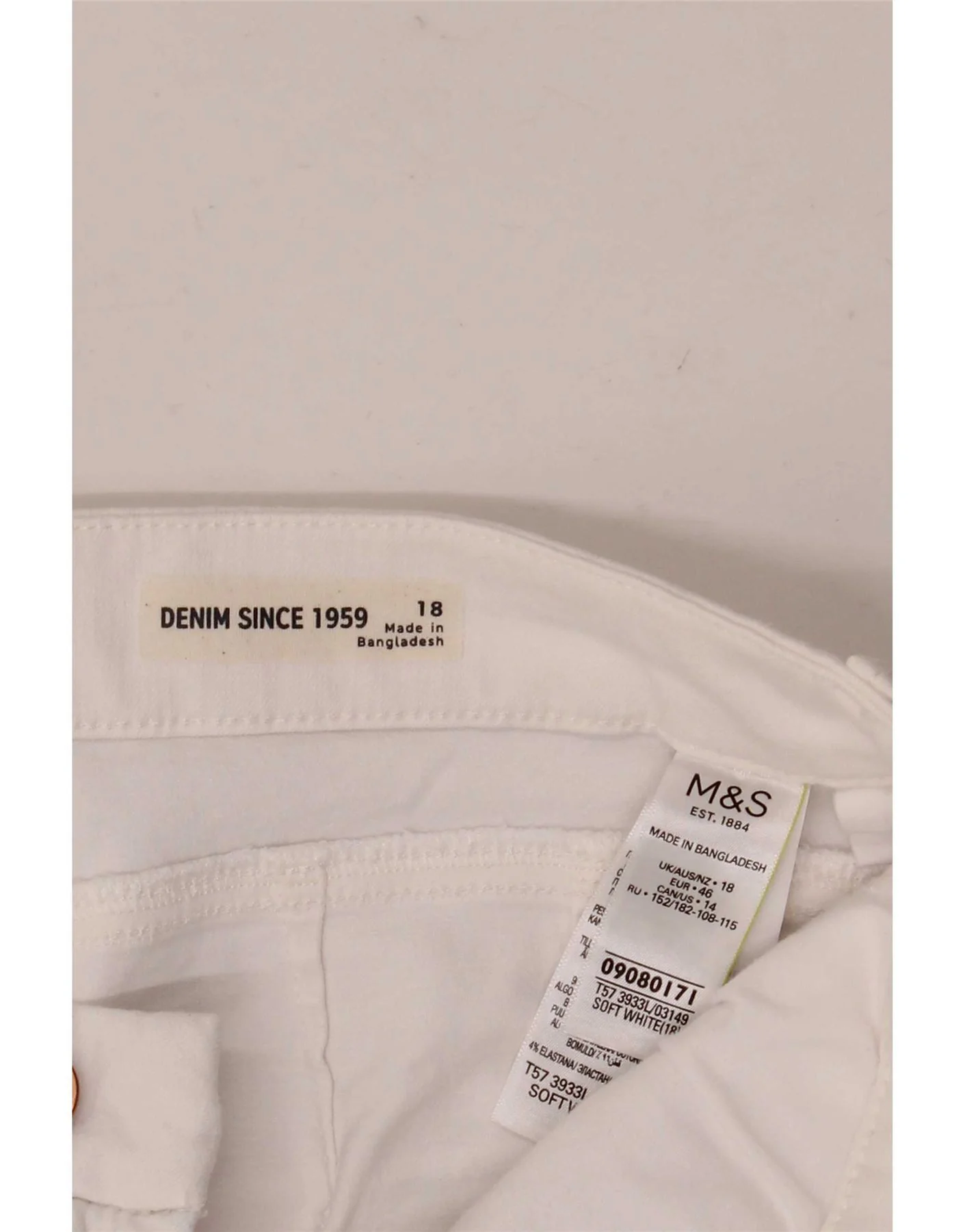 Marks & Spencer Womens High Waist Denim Shorts UK 18 XL W36 White Cotton - Image 5
