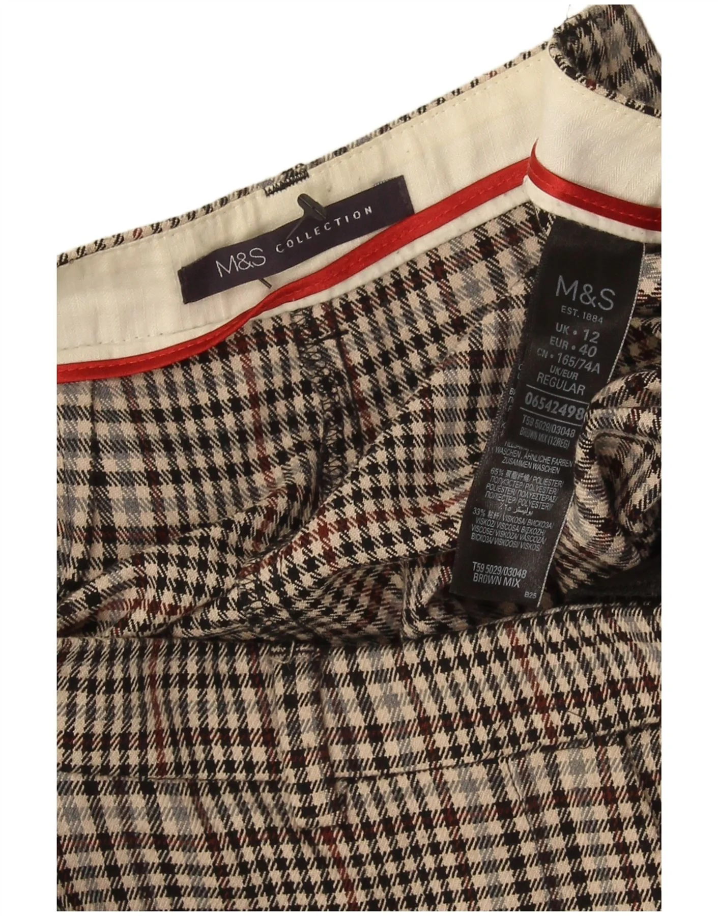 Marks & Spencer Womens High Waist Suit Trousers UK 12 Medium W30 L27 Multic - Image 4
