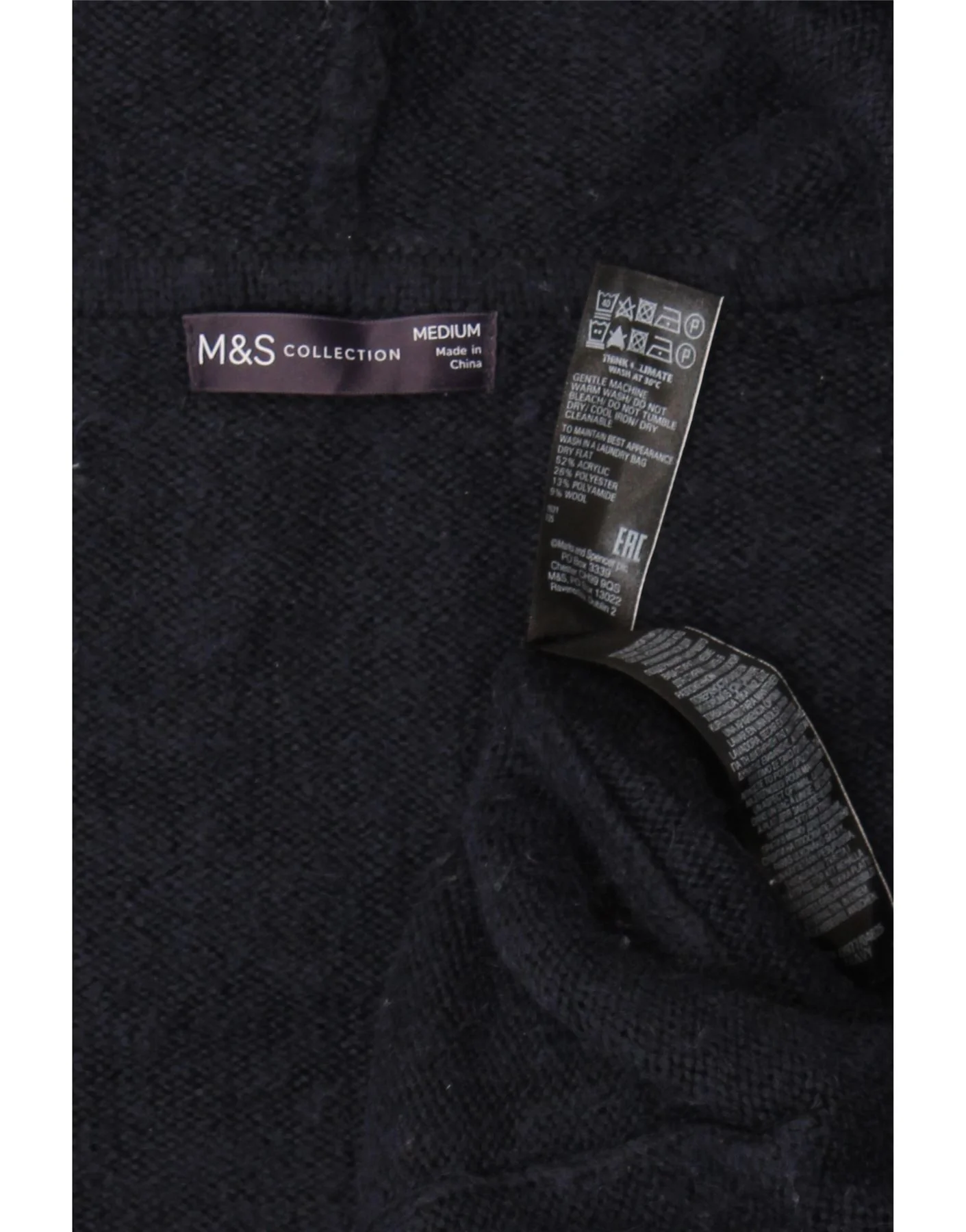 Marks & Spencer Womens Hooded Cardigan Sweater UK 14 Medium Navy Blue - Image 3