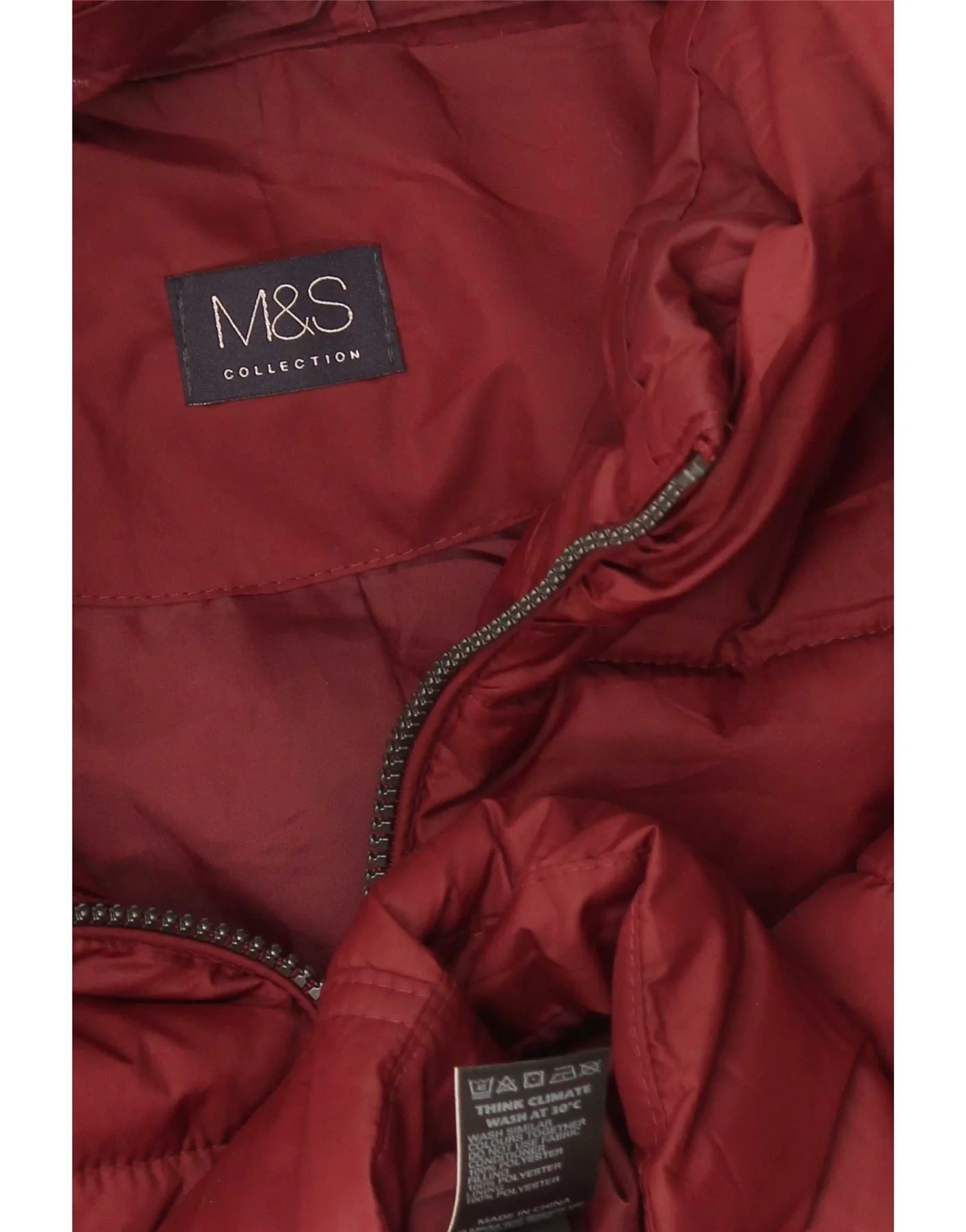 Marks & Spencer Womens Hooded Padded Jacket UK 12 Medium Burgundy Polyester - Image 3