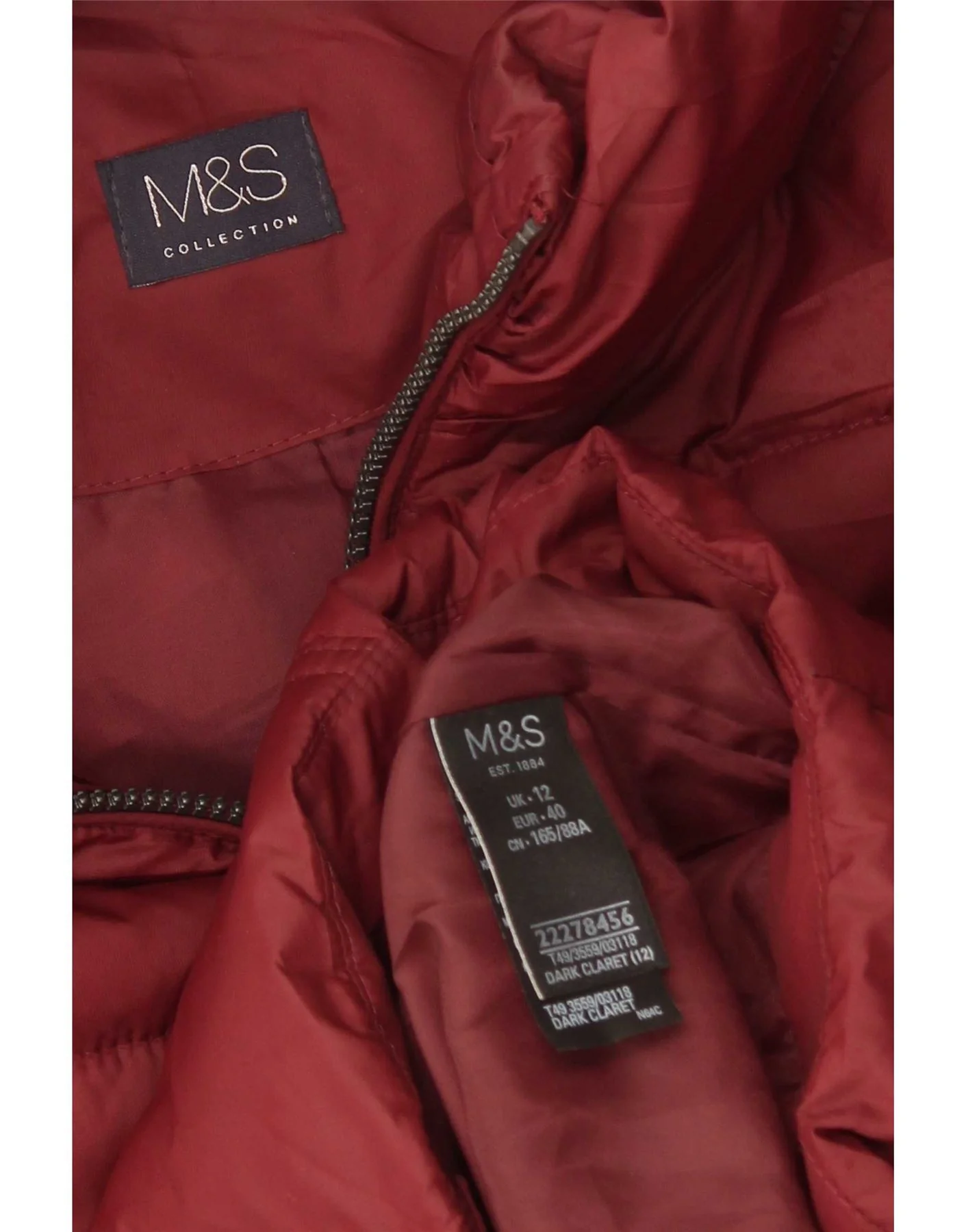 Marks & Spencer Womens Hooded Padded Jacket UK 12 Medium Burgundy Polyester - Image 4