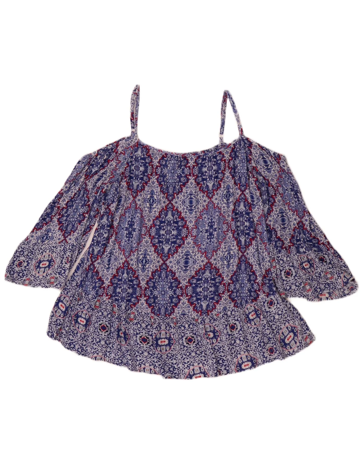 Marks & Spencer Womens Indigo Off Shoulder Top UK 14 Large Blue Floral