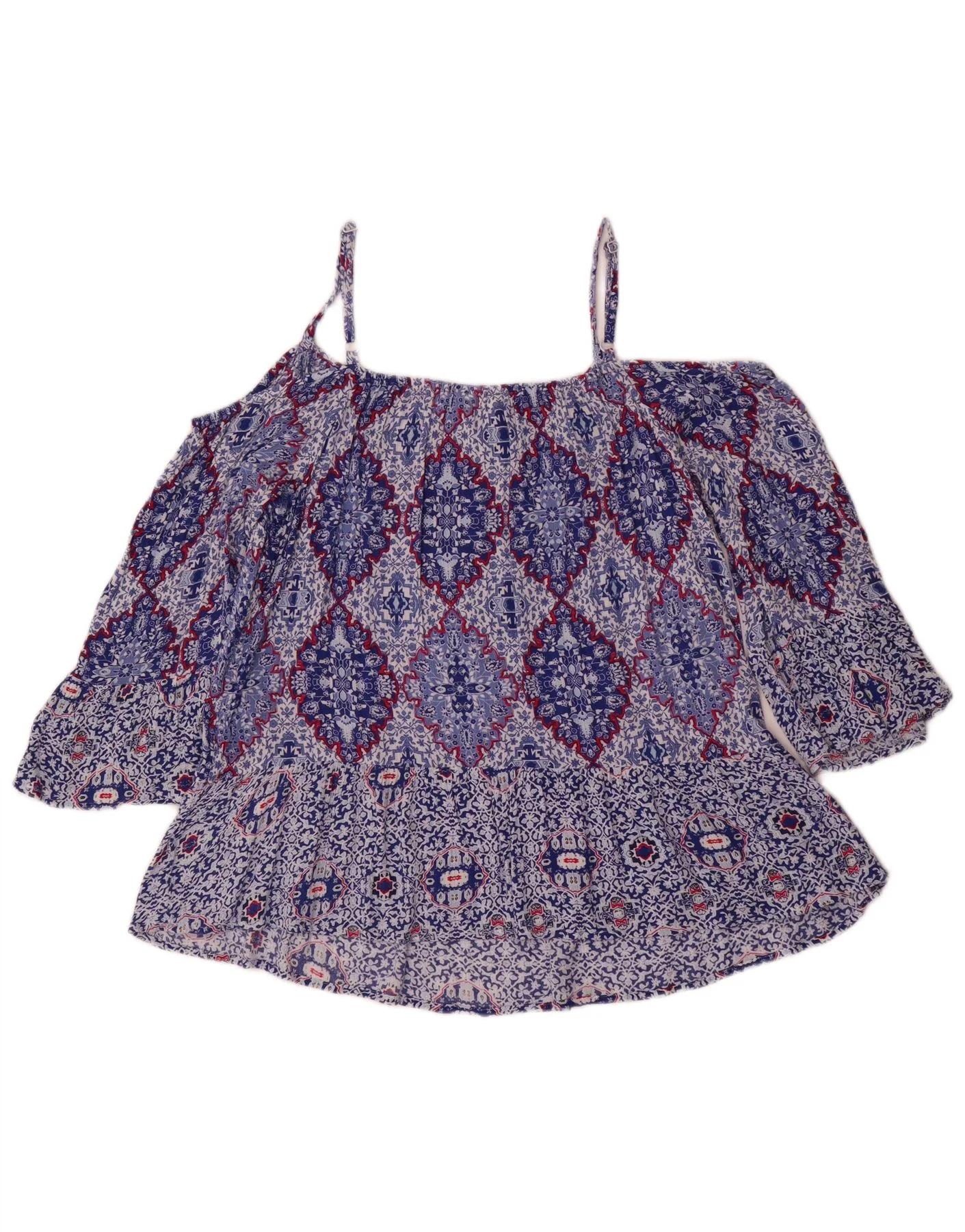 Marks & Spencer Womens Indigo Off Shoulder Top UK 14 Large Blue Floral - Image 2