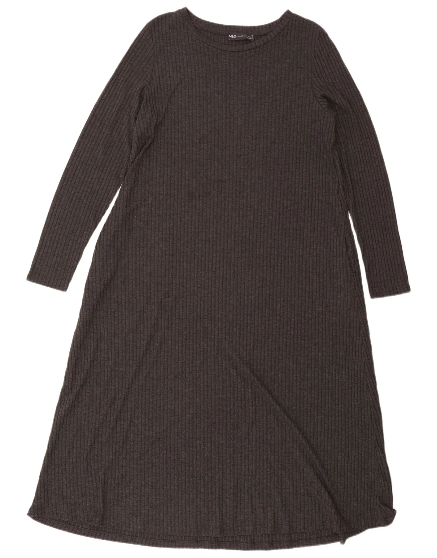 Marks & Spencer Womens Long Sleeve Maxi Dress UK 16 Large Grey Polyester