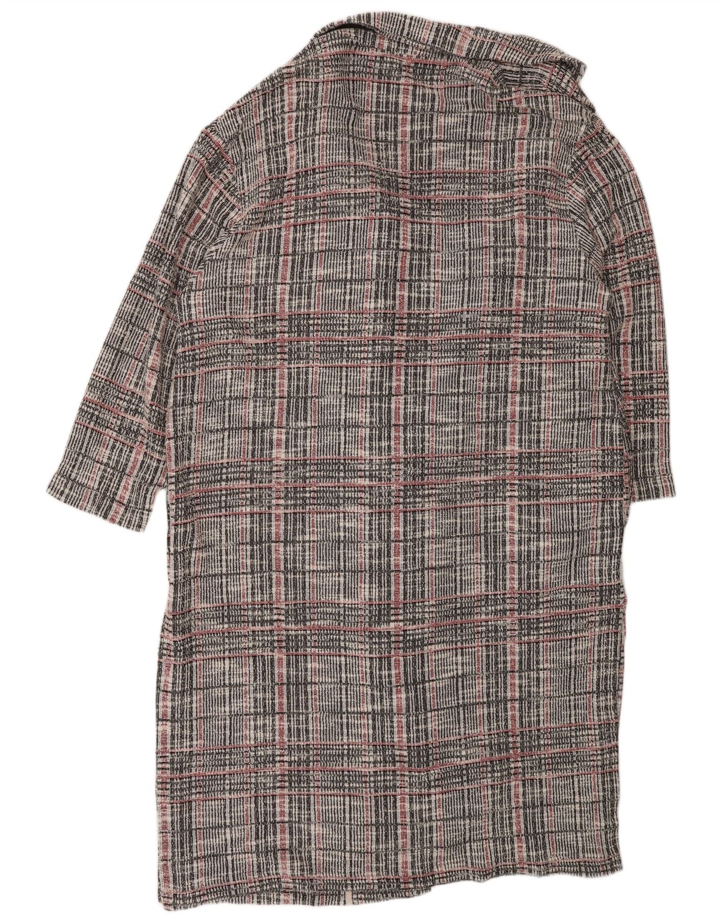 Marks & Spencer Womens Longline Cardigan Sweater UK 22 3XL Grey Check - Image 2