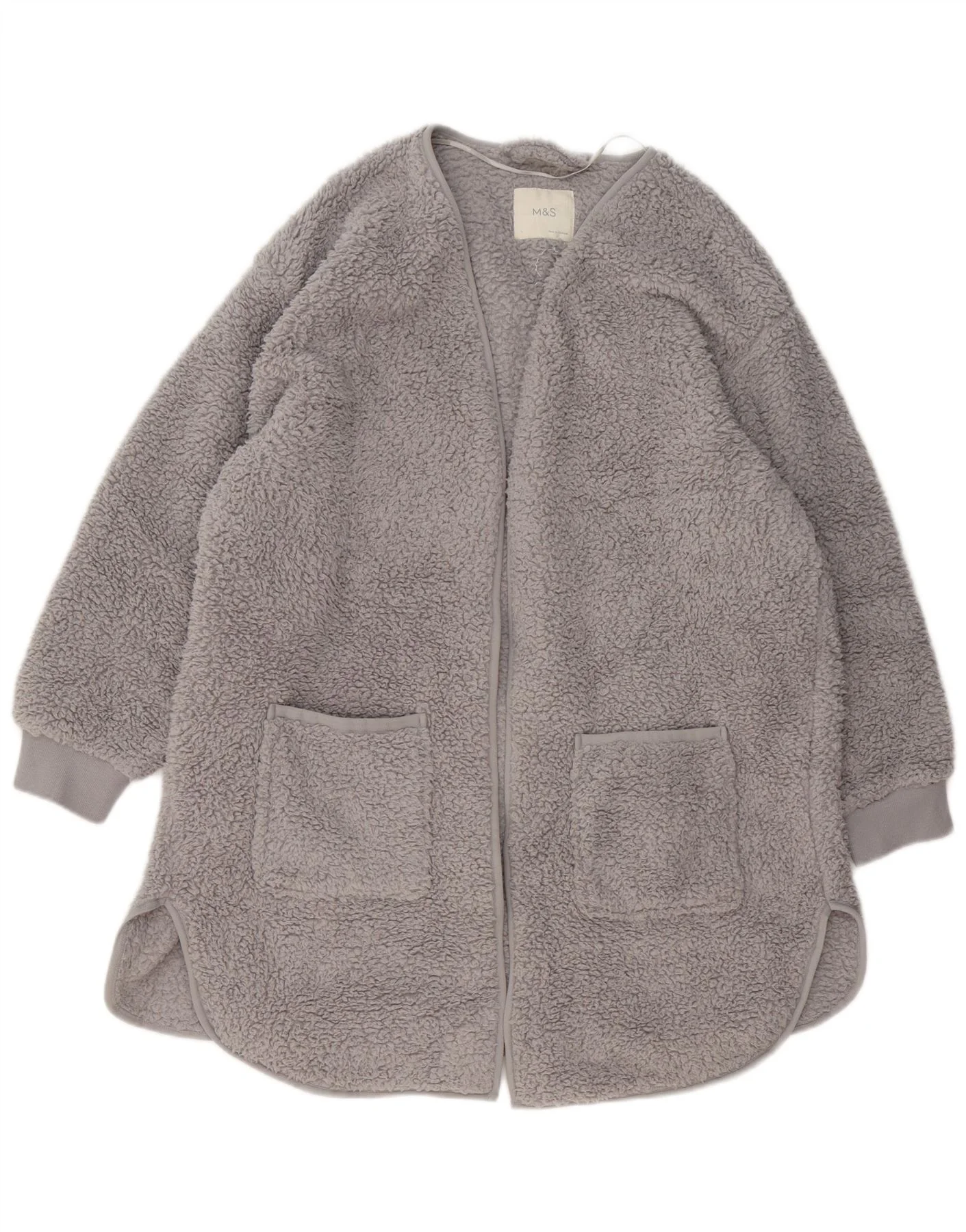 Marks & Spencer Womens Oversized Open Fleece Overcoat UK 16 Large Grey