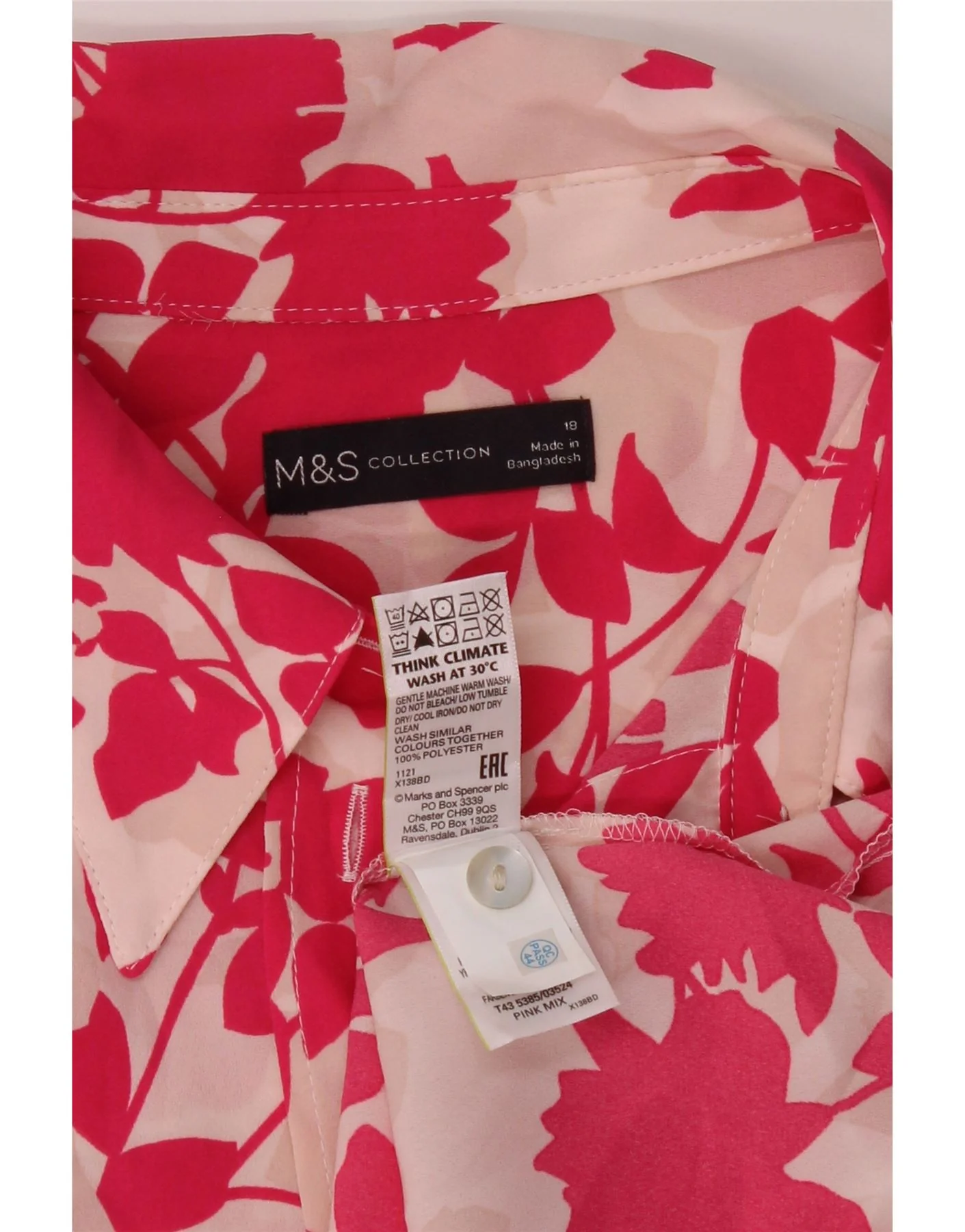 Marks & Spencer Womens Oversized Shirt Blouse UK 18 XL Pink Floral - Image 3