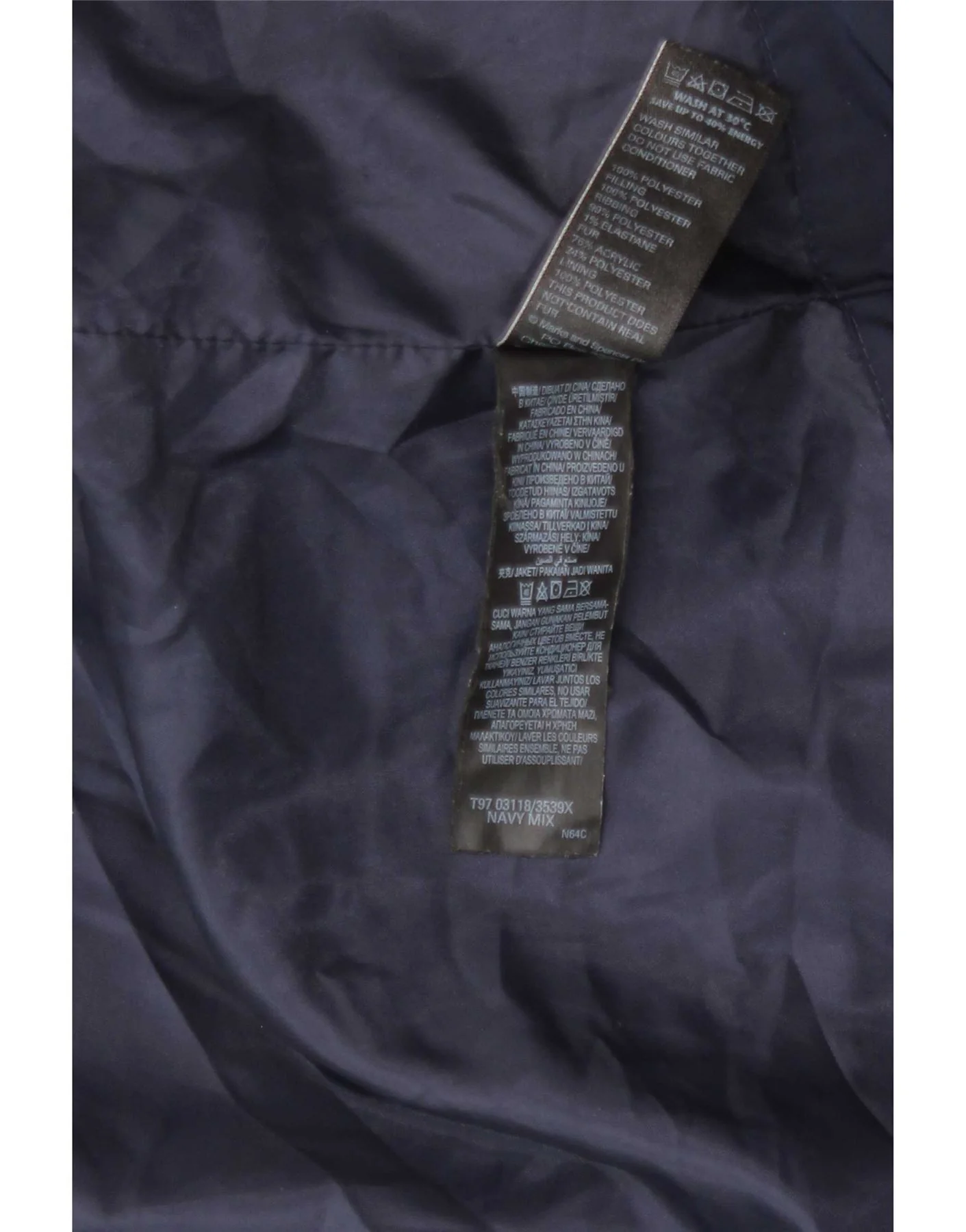Marks & Spencer Womens Padded Jacket UK 16 Large Navy Blue Polyester - Image 5