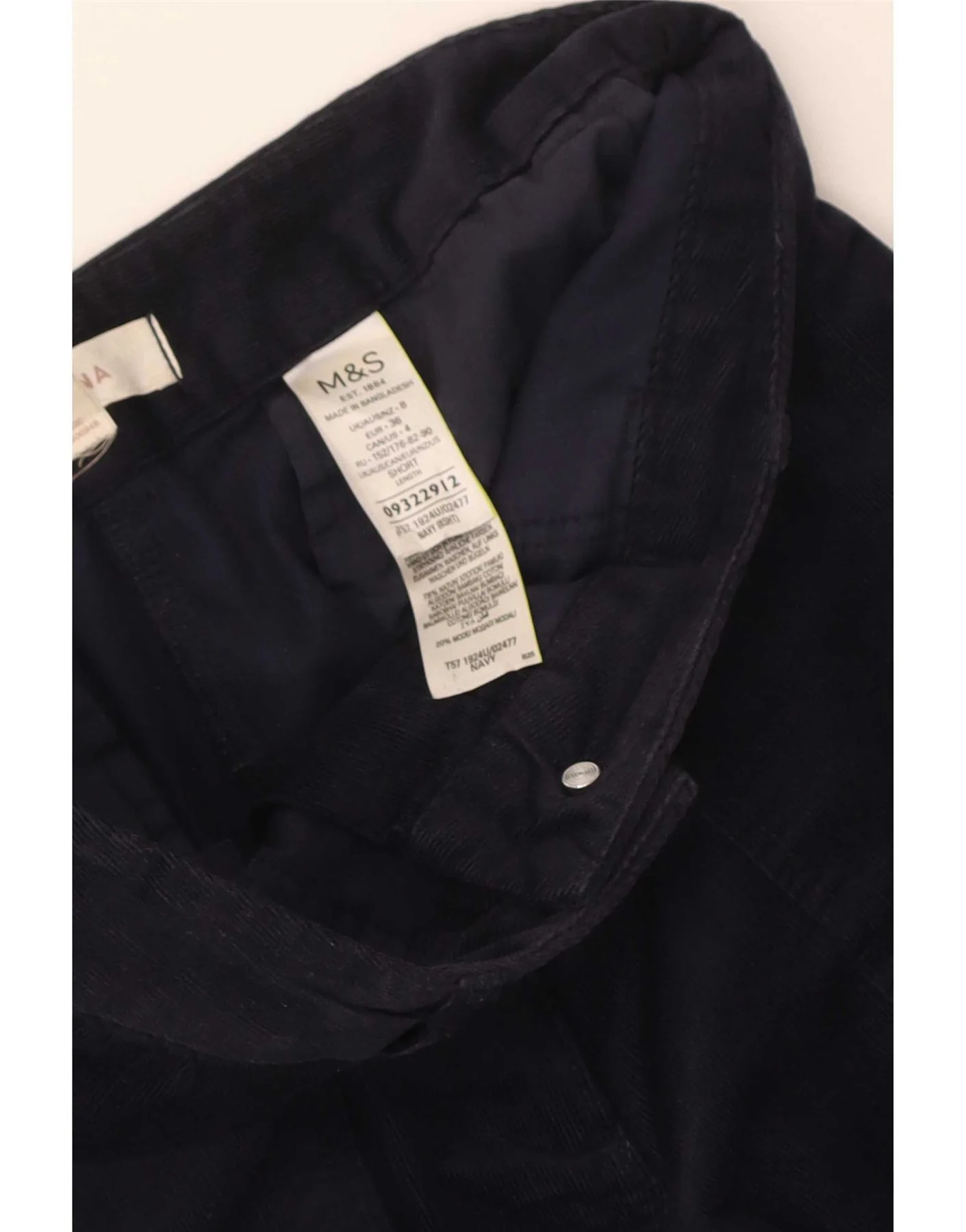 Marks & Spencer Womens Per Una Corduroy Trousers Size 8 W26 L25 Navy Blue - Image 4
