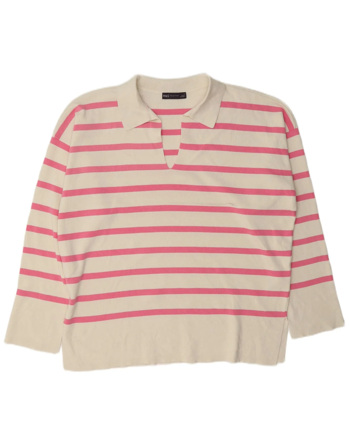 Marks & Spencer Womens Polo Neck Jumper Sweater UK 14 Large White Striped