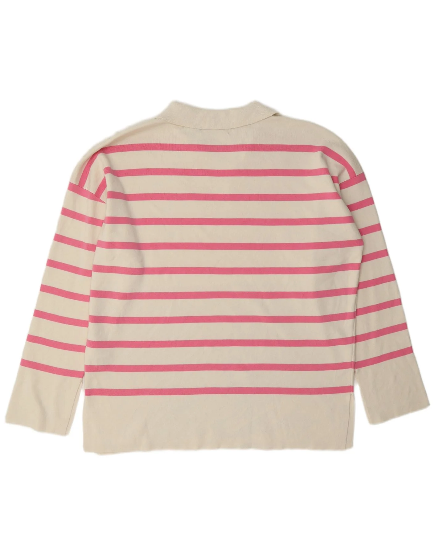 Marks & Spencer Womens Polo Neck Jumper Sweater UK 14 Large White Striped - Image 2