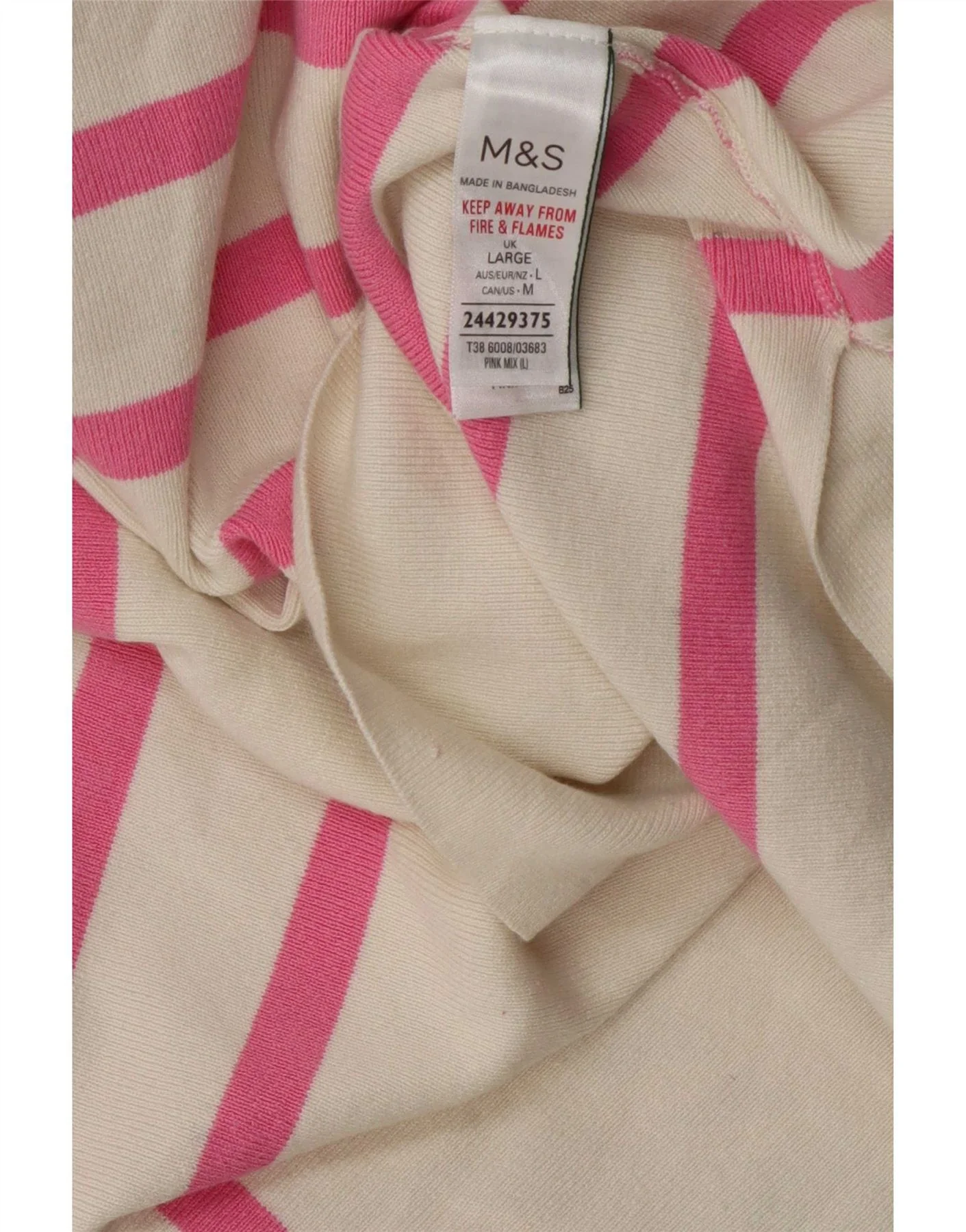 Marks & Spencer Womens Polo Neck Jumper Sweater UK 14 Large White Striped - Image 4