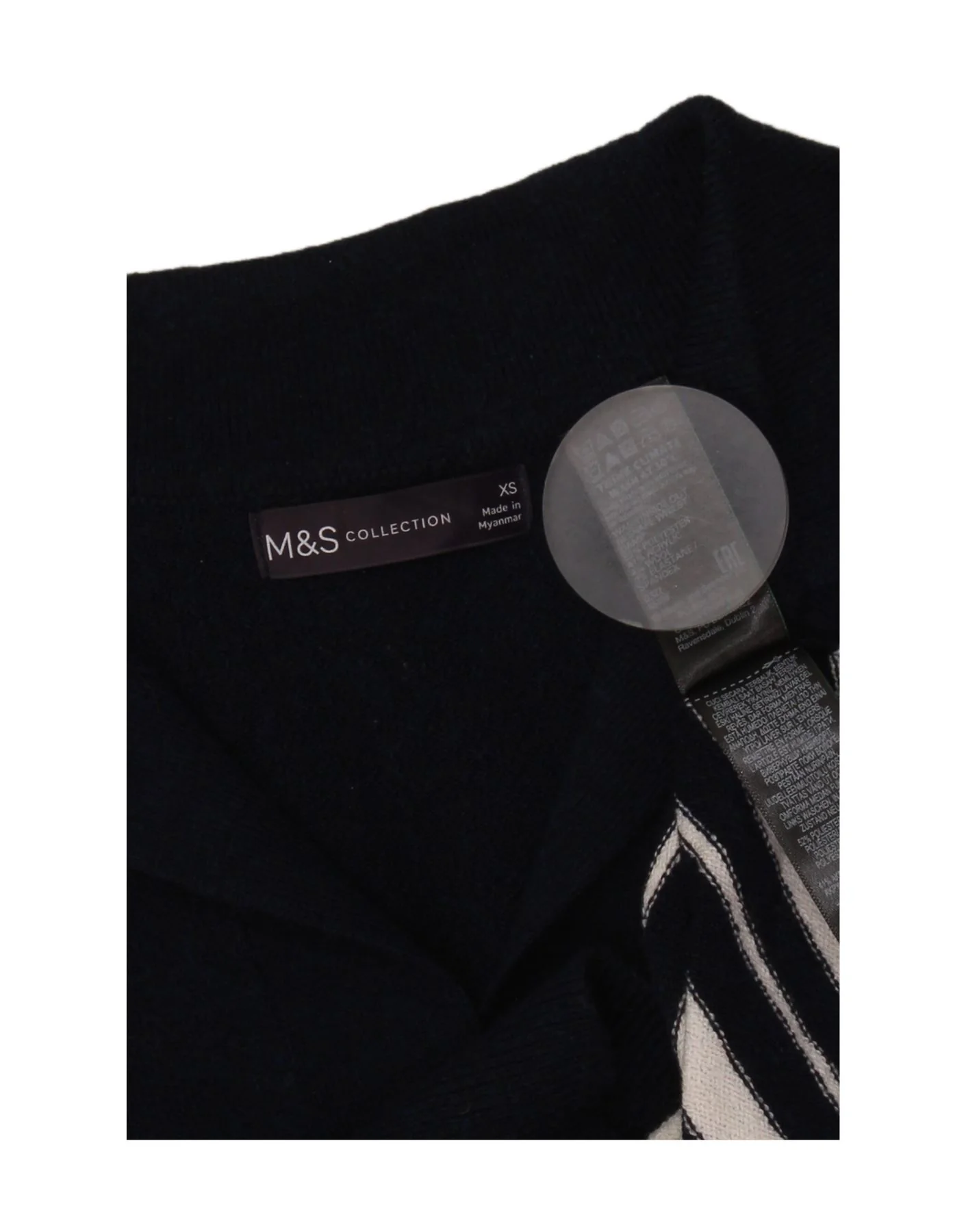 Marks & Spencer Womens Polo Neck Jumper Sweater UK 6 XS Navy Blue Striped - Image 3