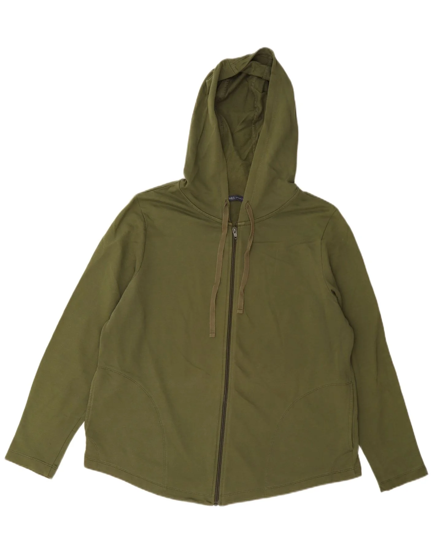 Marks & Spencer Womens Regular Fit Hoodie Jumper UK 16 Lagre Khaki Cotton