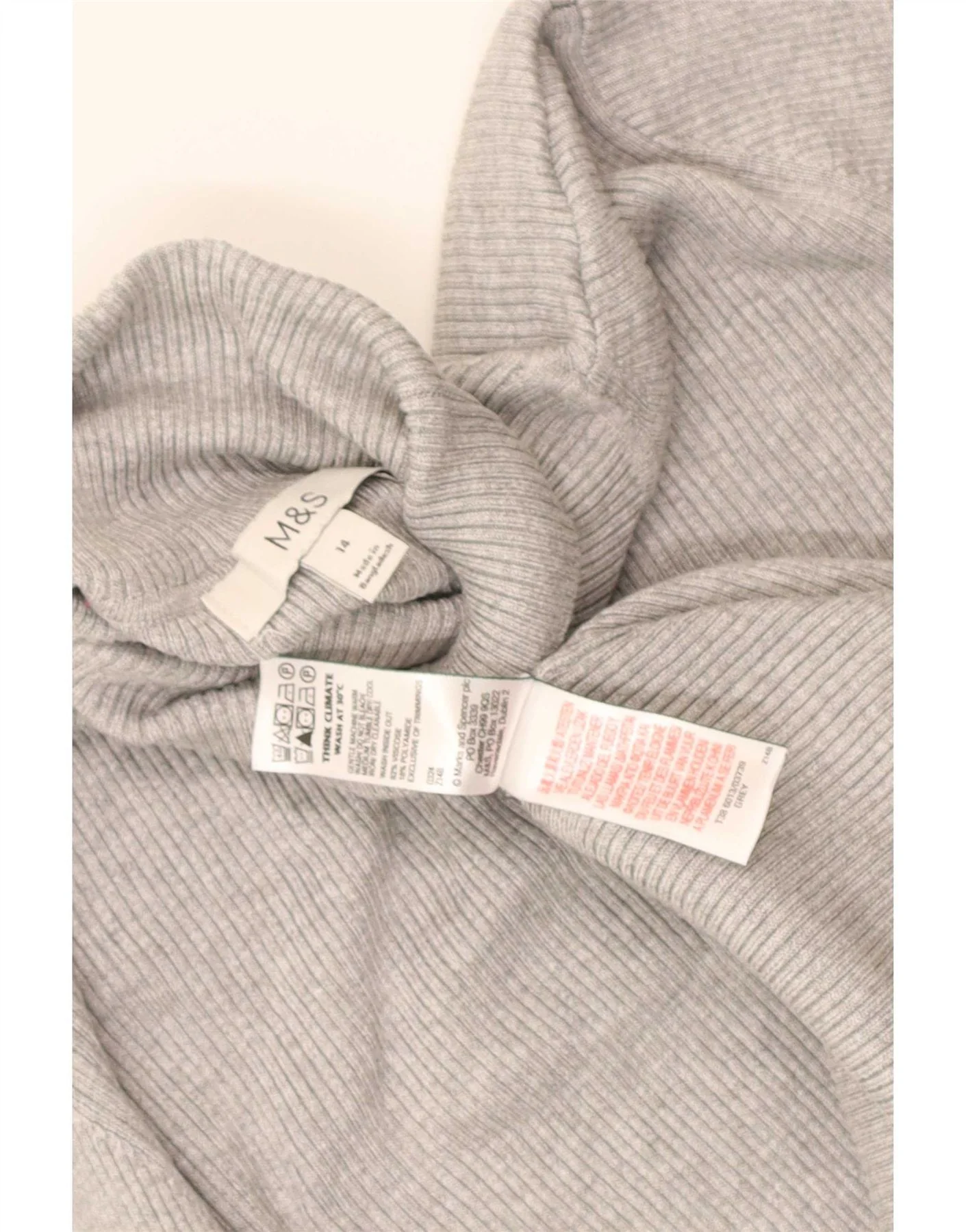 Marks & Spencer Womens Roll Neck Jumper Sweater UK 14 Medium Grey Viscose - Image 3
