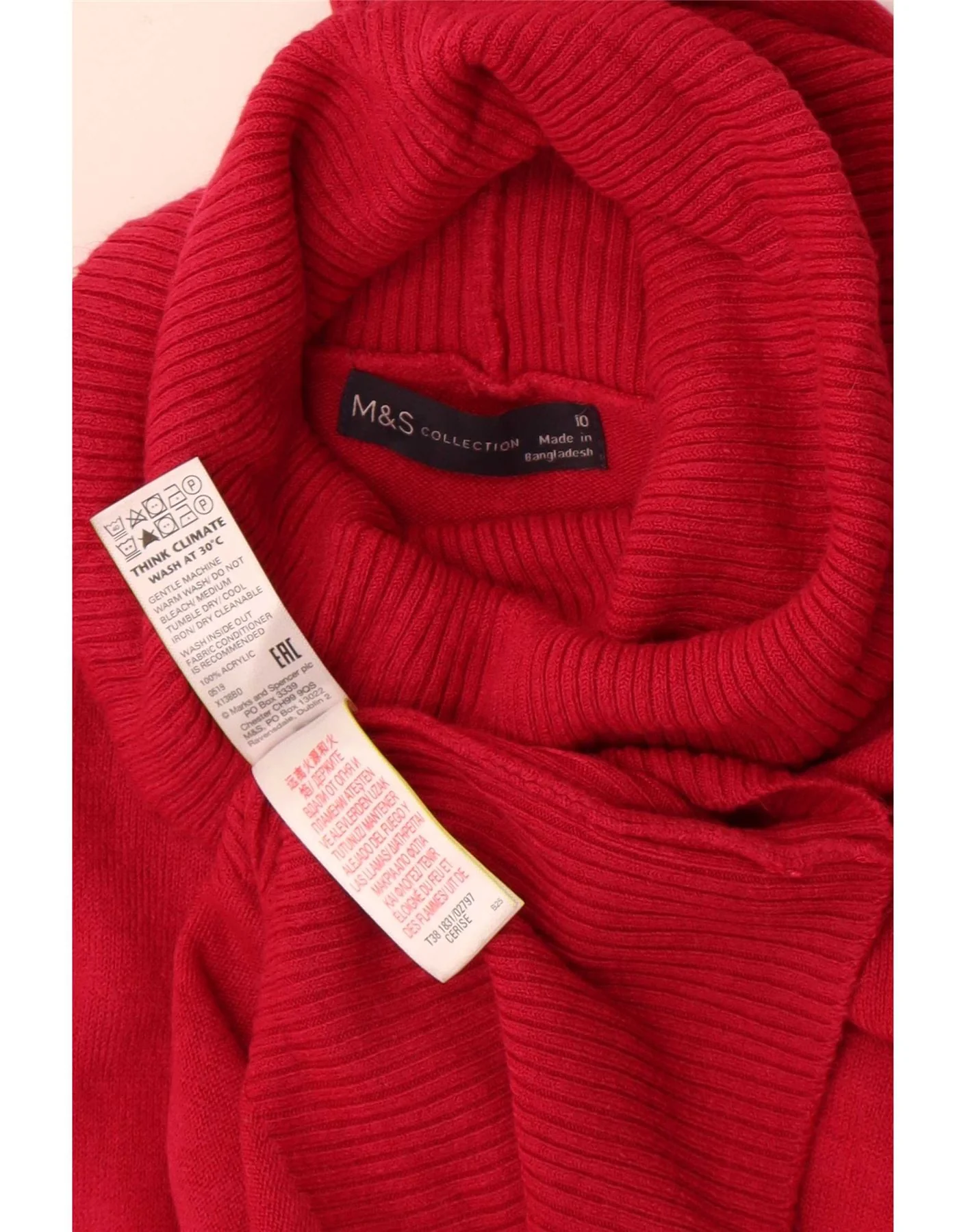 Marks & Spencer Womens Roll Neck Long Sleeve Jumper Dress UK 10 Small Pink - Image 3