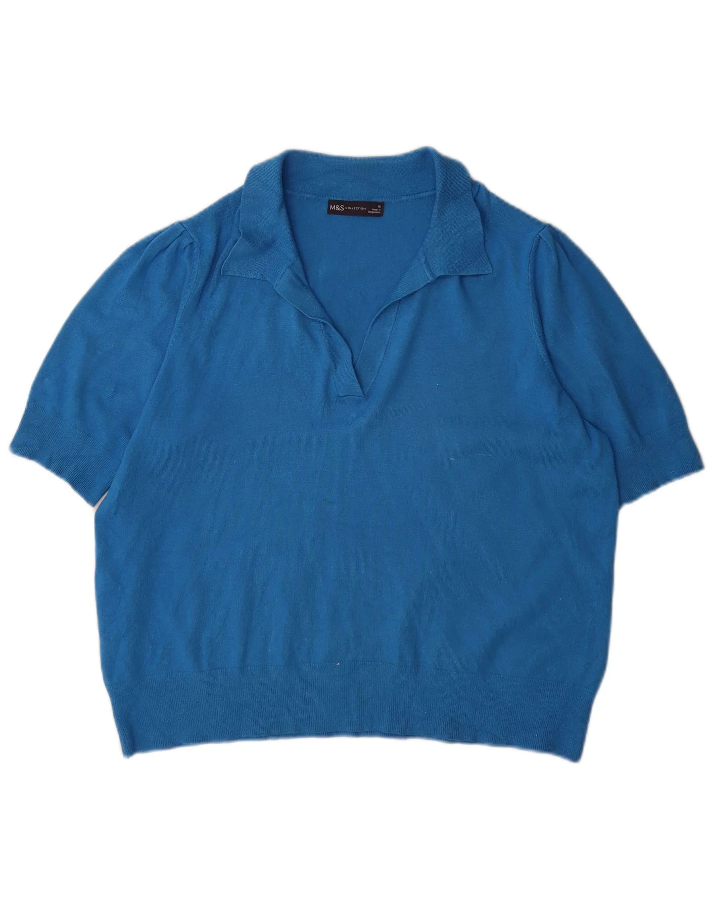 Marks & Spencer Womens Short Sleeve Polo Neck Jumper Sweater UK 18 XL Blue