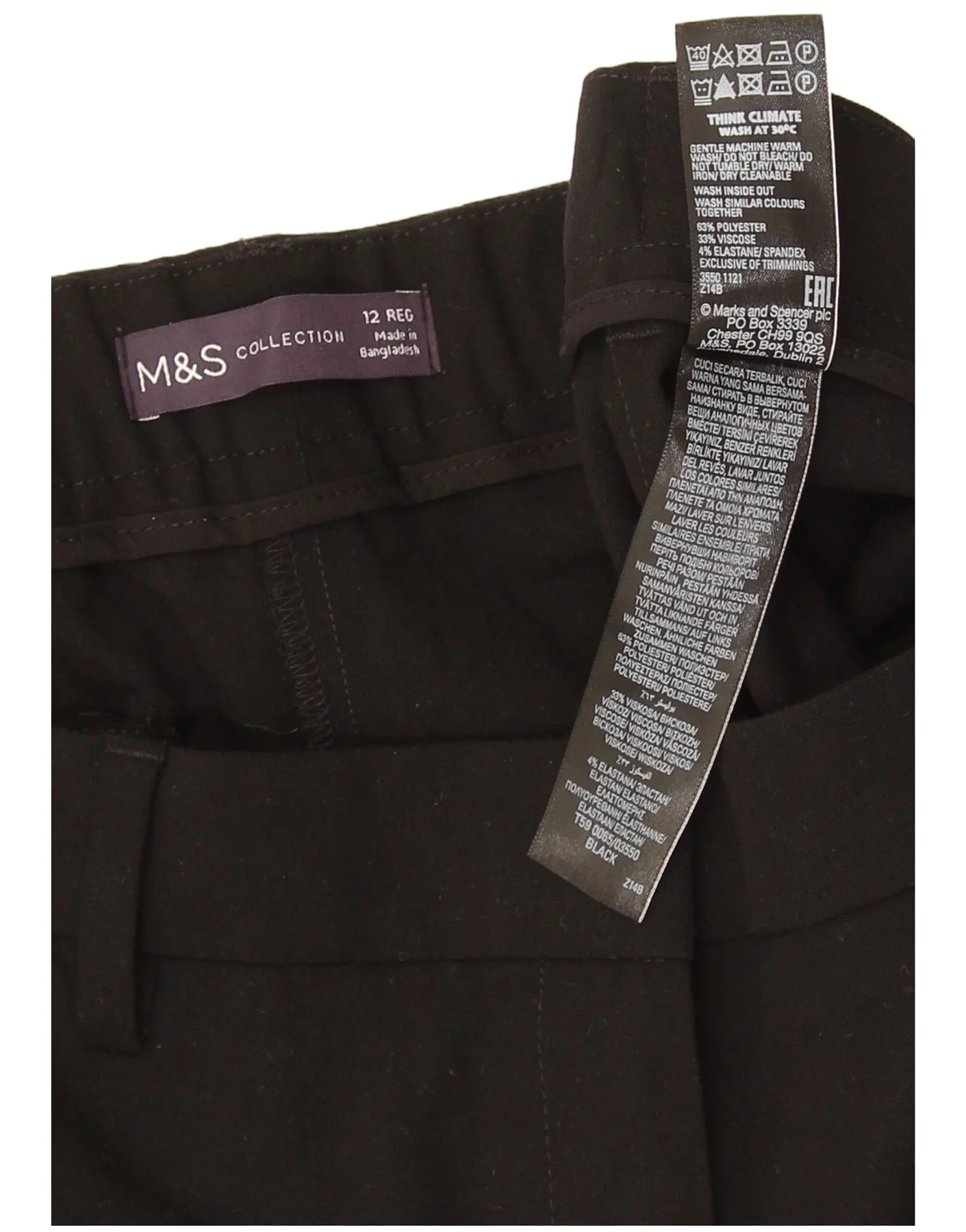 Marks & Spencer Womens Slim Casual Trousers UK 12 Medium W30 L27 Black - Image 3