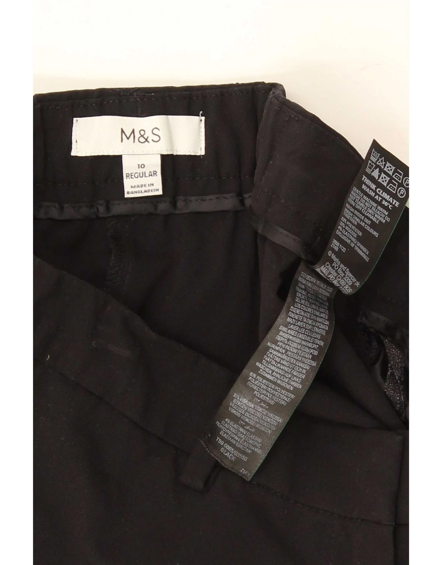 Marks & Spencer Womens Slim Chino Trousers UK 10 Small W28 L26 Black - Image 3