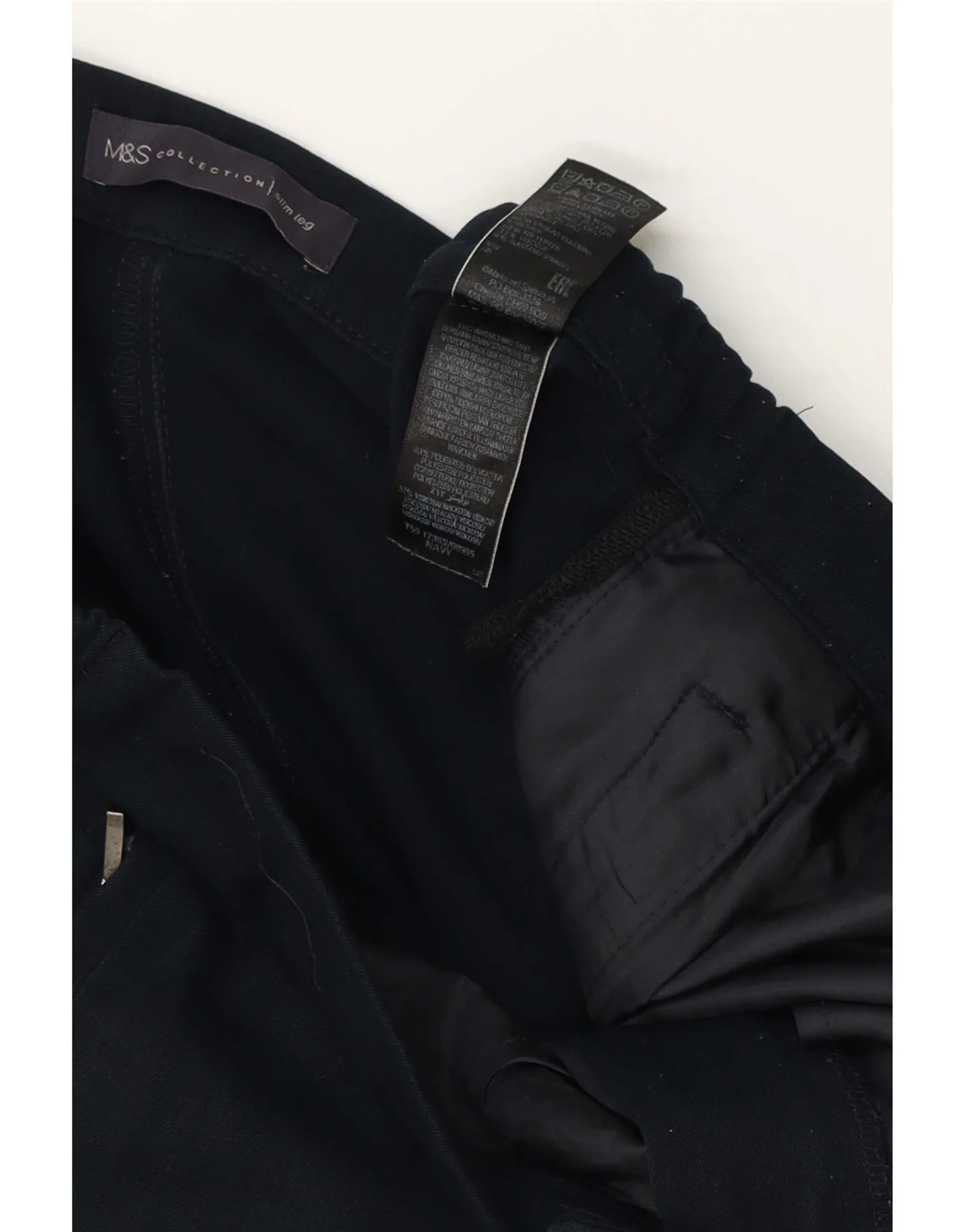 Marks & Spencer Womens Slim Fit Casual Trousers W38 L27 Navy Blue Viscose - Image 3