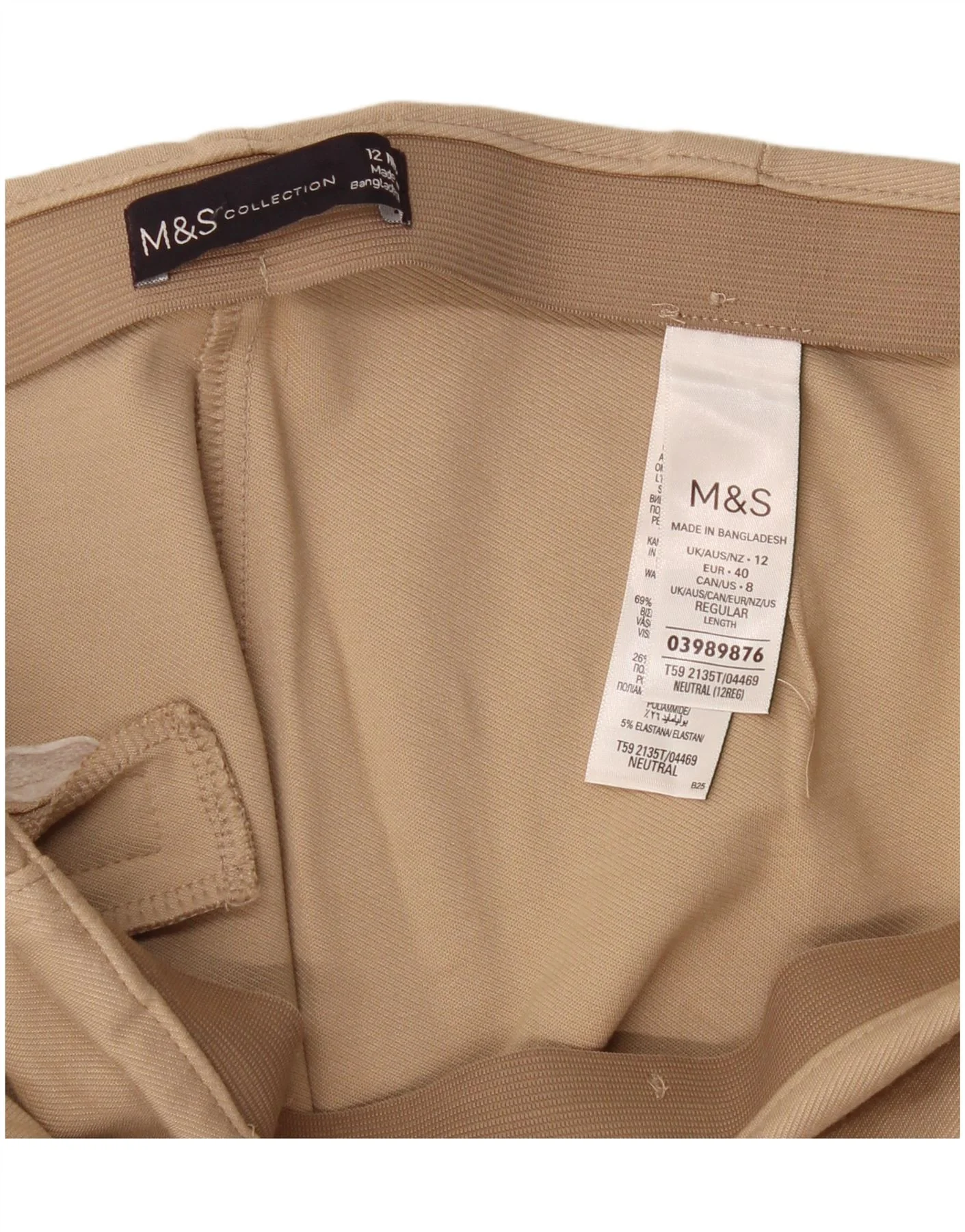 Marks & Spencer Womens Straight Casual Trousers UK 12 Medium W30 L26 Beige - Image 4