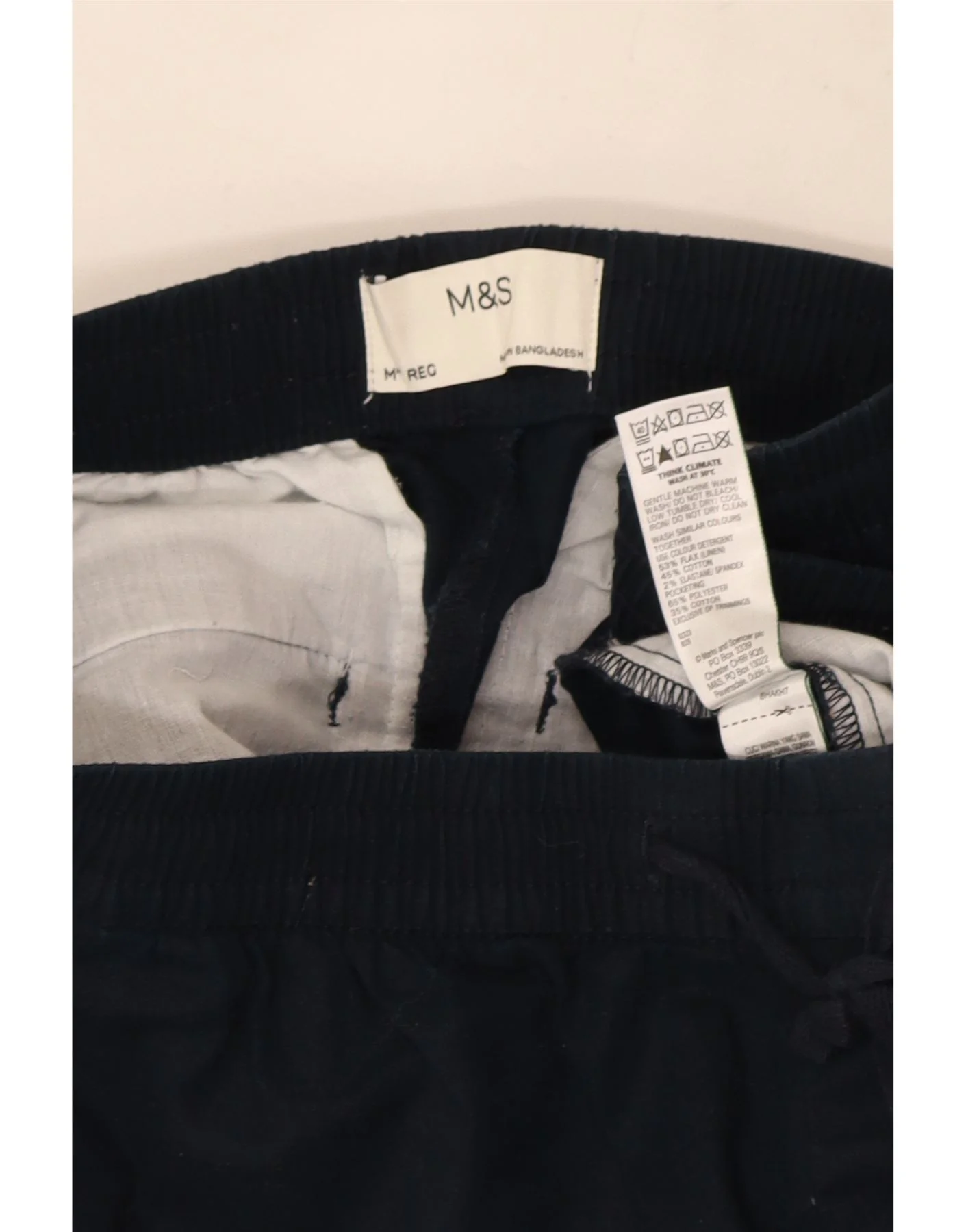 Marks & Spencer Womens Straight Chino Trousers Medium W30 L30 Navy Blue - Image 3