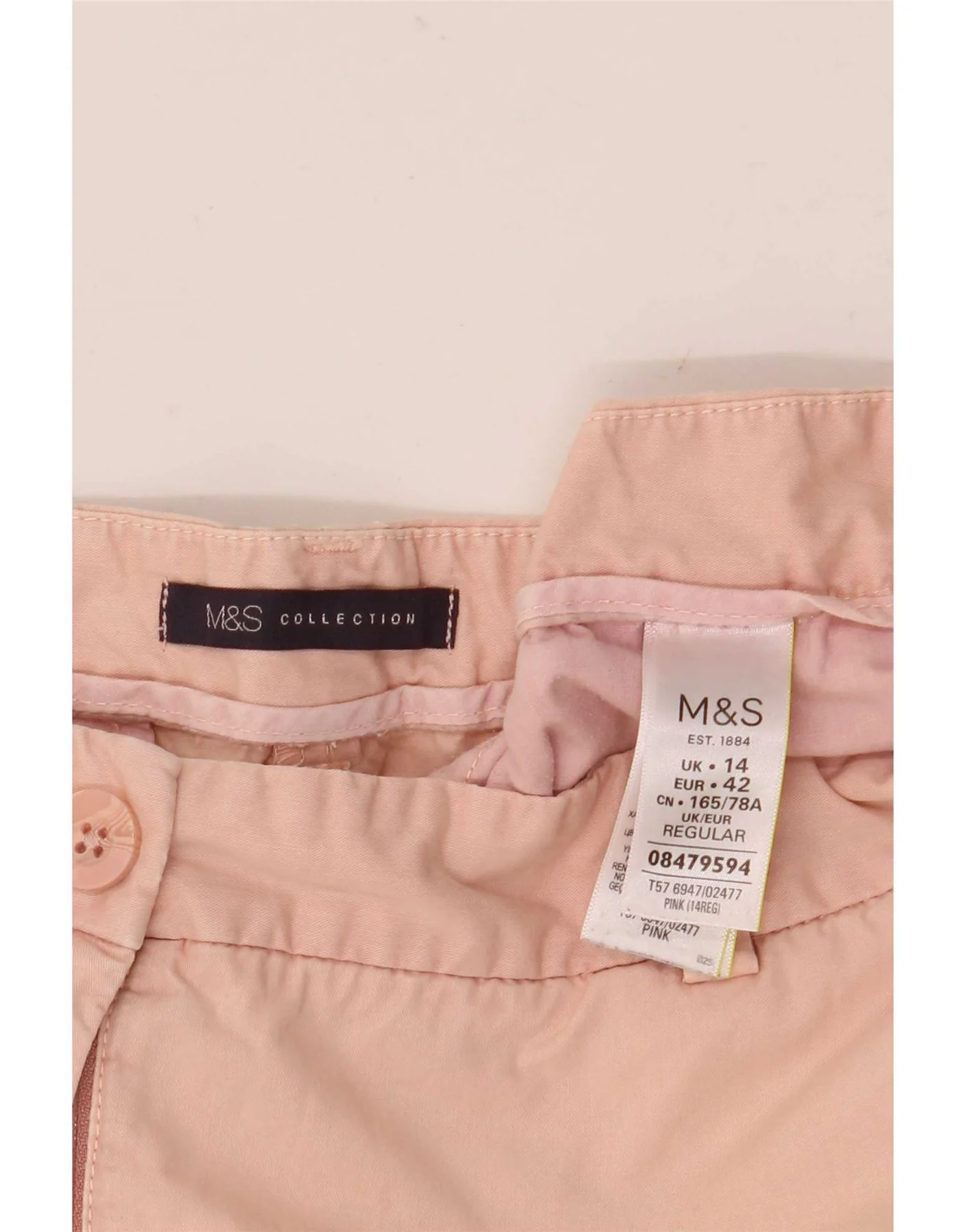 Marks & Spencer Womens Straight Chino Trousers UK 14 Large W34 L28 Pink - Image 5