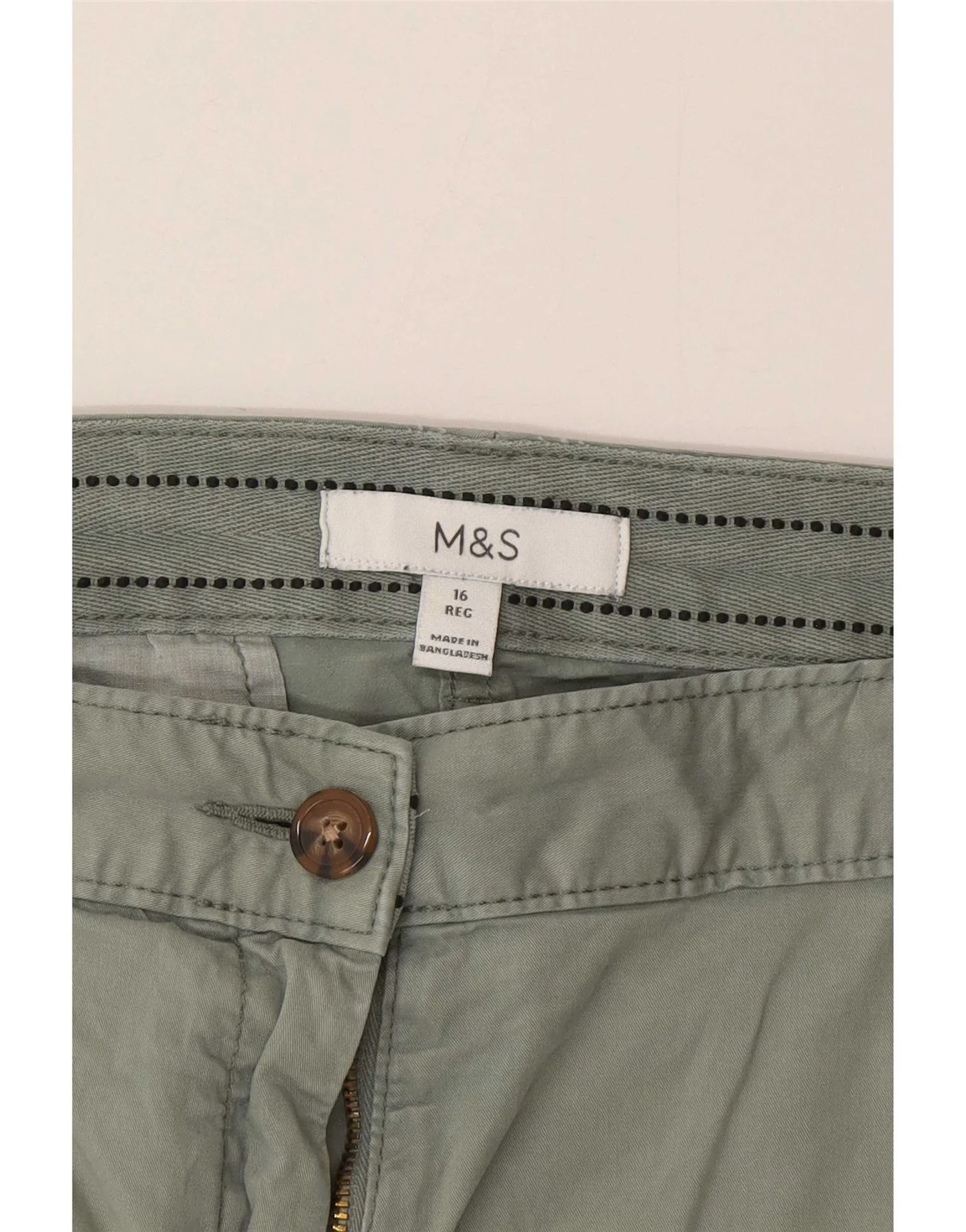 Marks & Spencer Womens Straight Chino Trousers UK 16 Large W34 L28 Green - Image 4