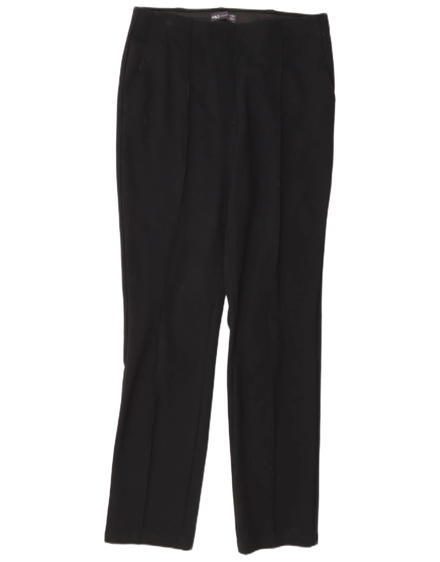 Marks & Spencer Womens Straight Suit Trousers UK 12 Medium W32 L30 Black